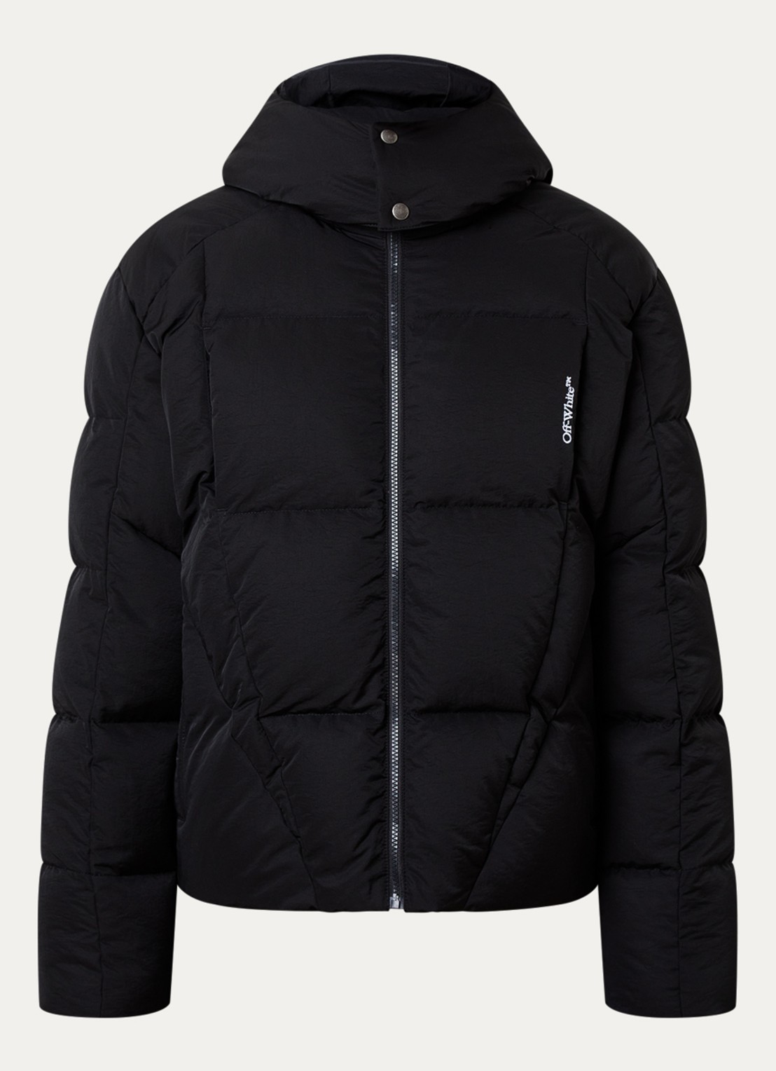 Off-White Nyl puffer jack met logo en steekzakken - voorkant zwart