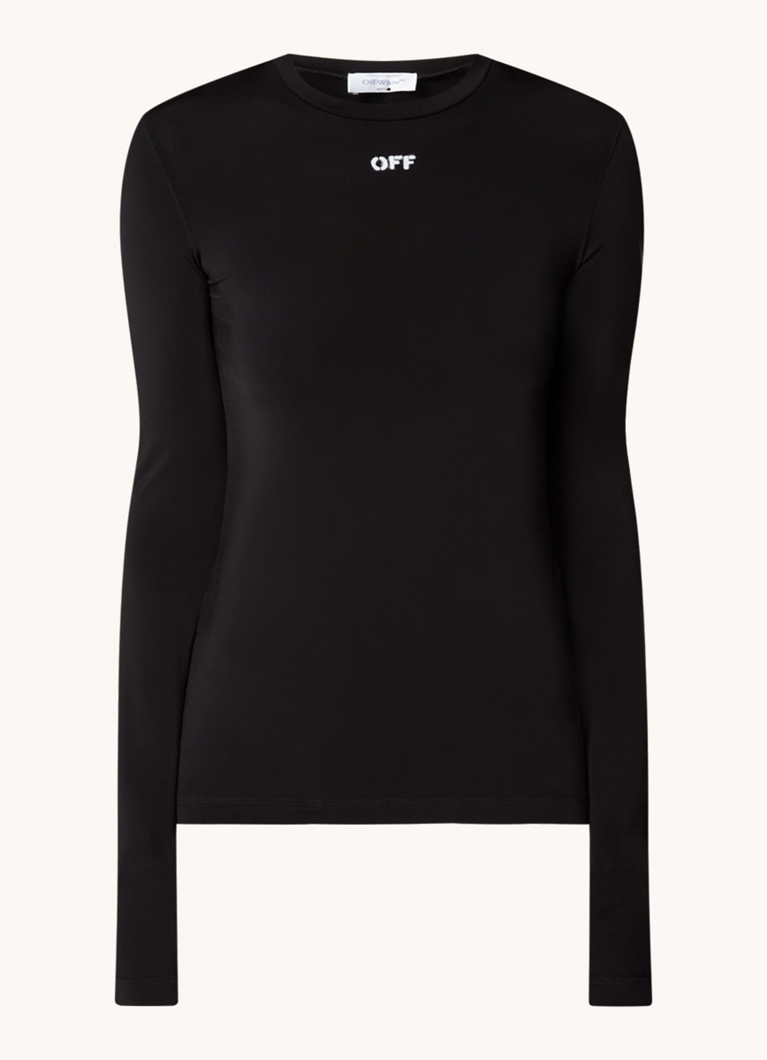 Off-White Off Stamp longsleeve met ribstructuur en logo - voorkant 2 zwart