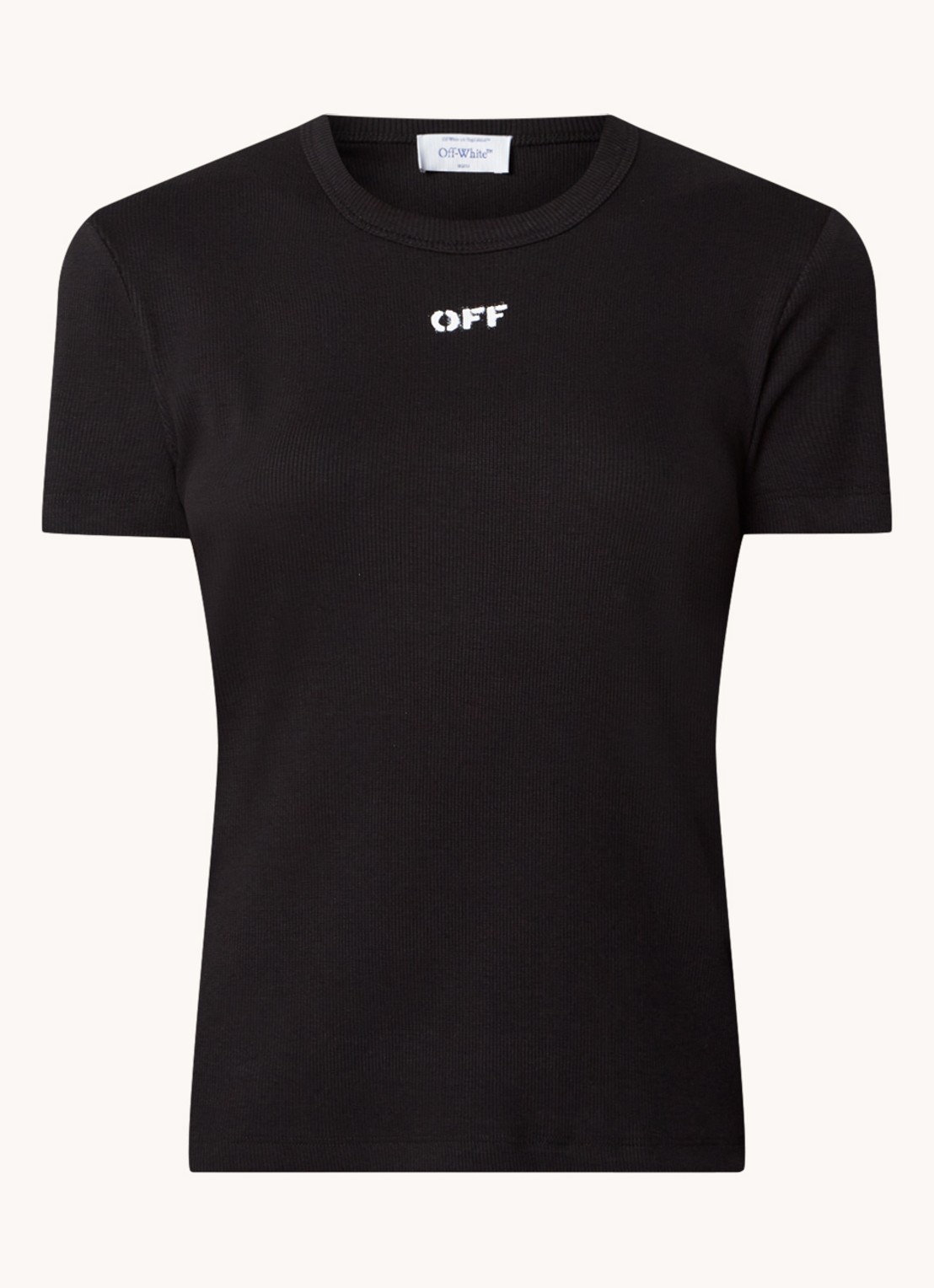 Off-White Off Stamp ribgebreide T-shirt met logo - voorkant 4 zwart