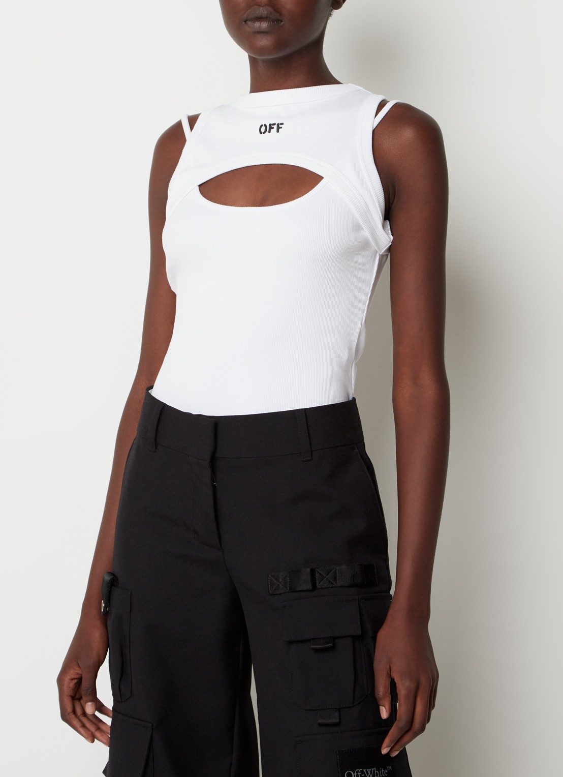 Off-White Off Stamp tanktop met logo en ribstructuur - detail 4 wit