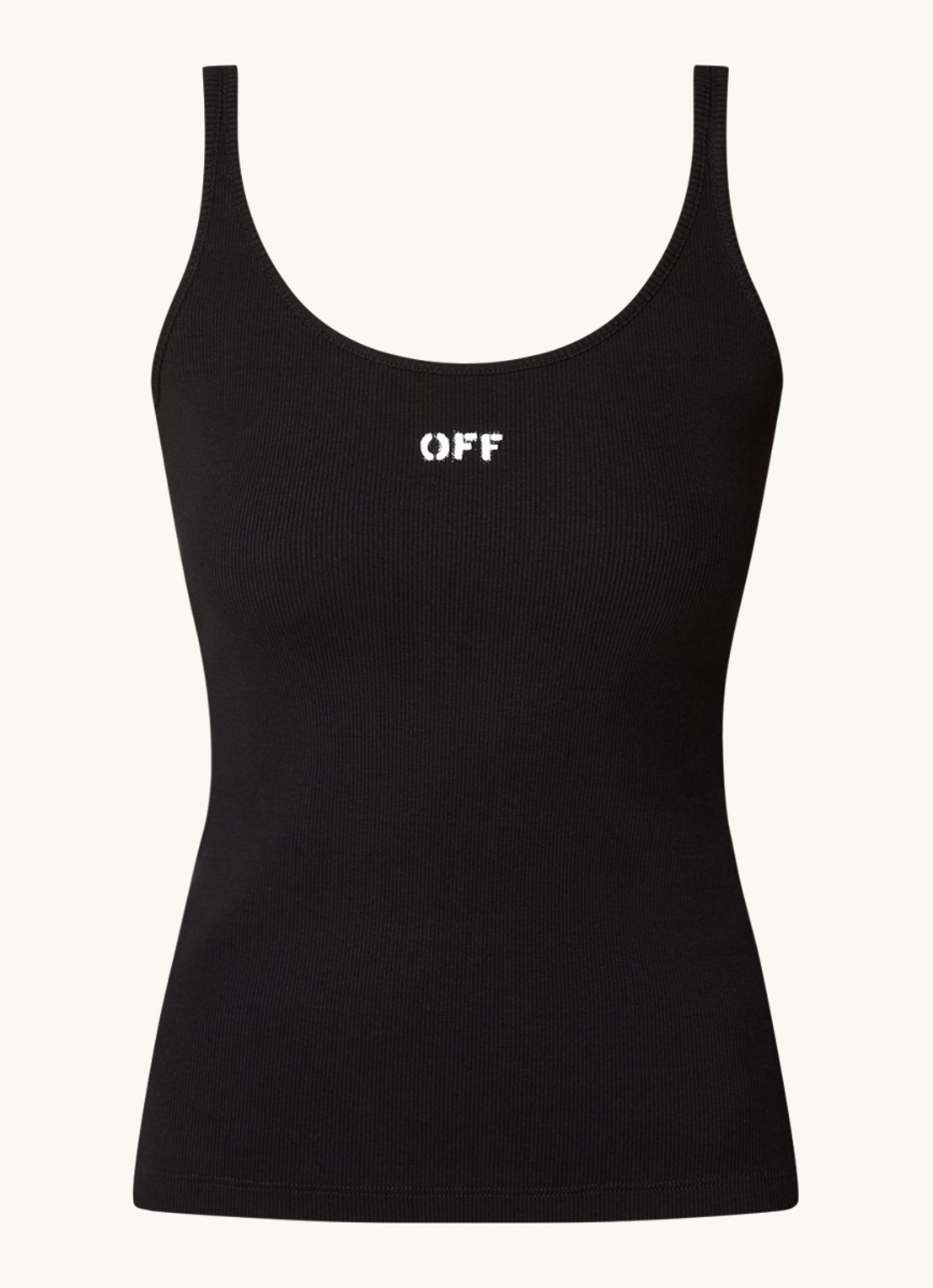 Off-White Off Stamp tanktop met ribstructuur en logo - voorkant 2 zwart