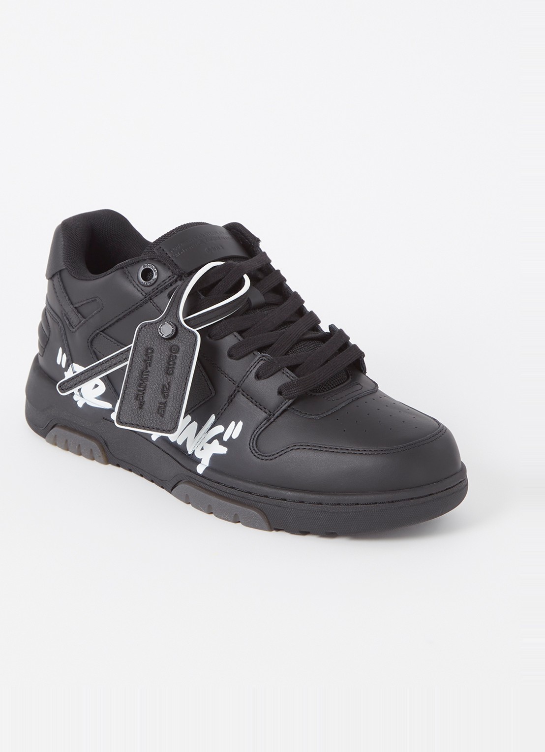 Off-White Out Of Office "For Walking" sneaker met leren details - voorkant 6 zwart