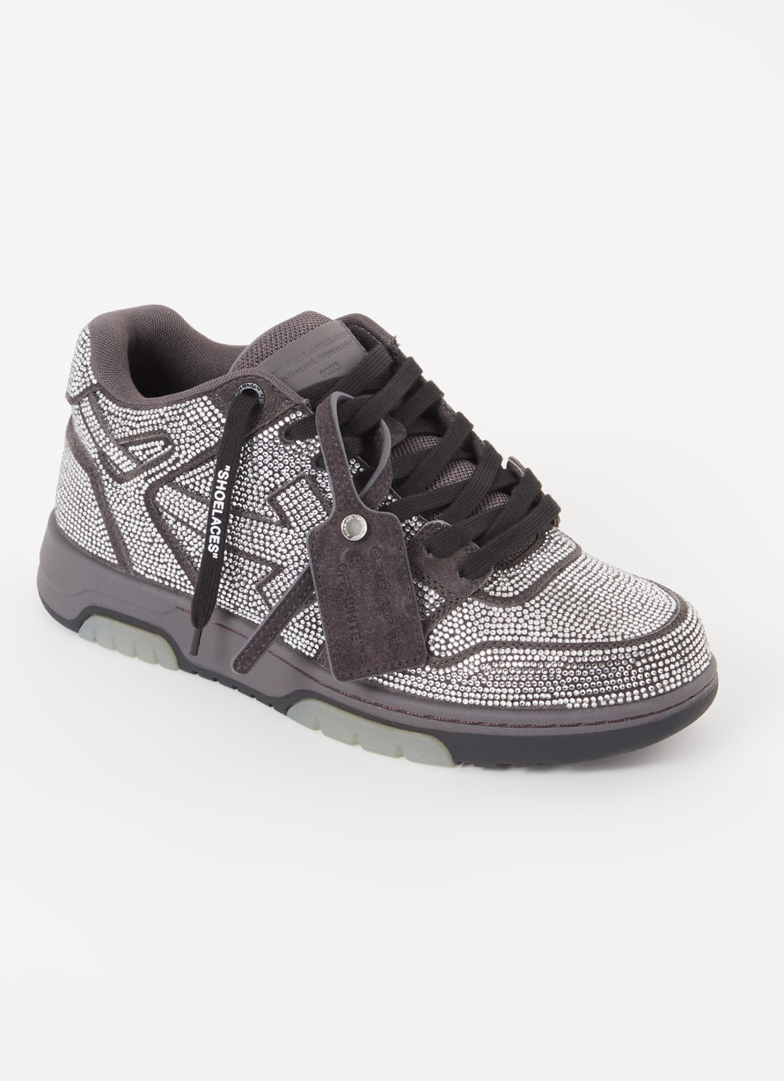 Off-White Out Of Office sneaker met kalfsleren details en strass - voorkant zwart