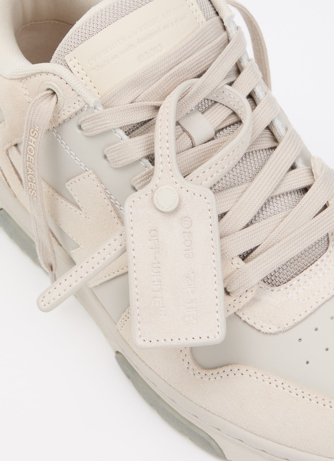 Off-White Out Of Office sneaker van kalfsleer met kalfssuède details - detail 6 beige