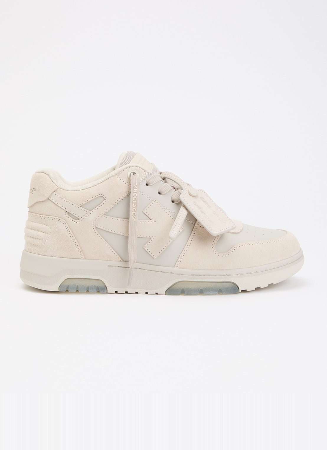 Off-White Out Of Office sneaker van kalfsleer met kalfssuède details - voorkant 2 beige