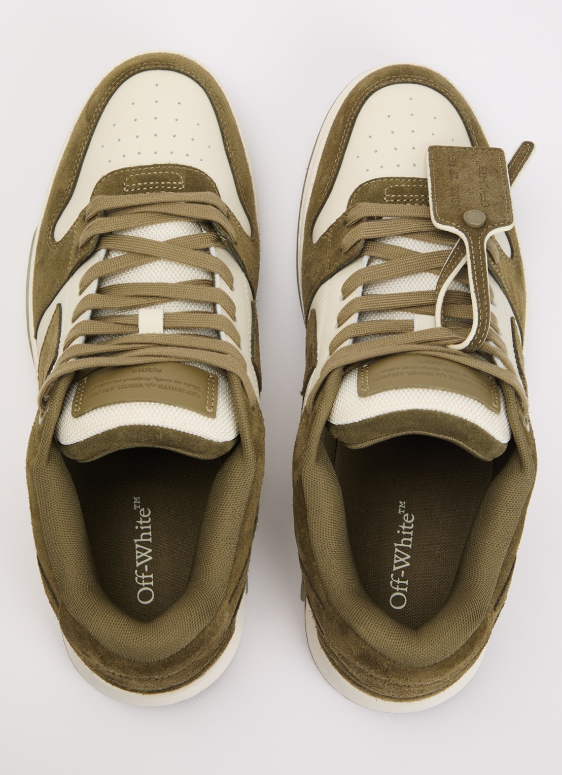 Off-White Out Of Office sneaker van kalfsleer met kalfssuède details - detail 3 olijfgroen