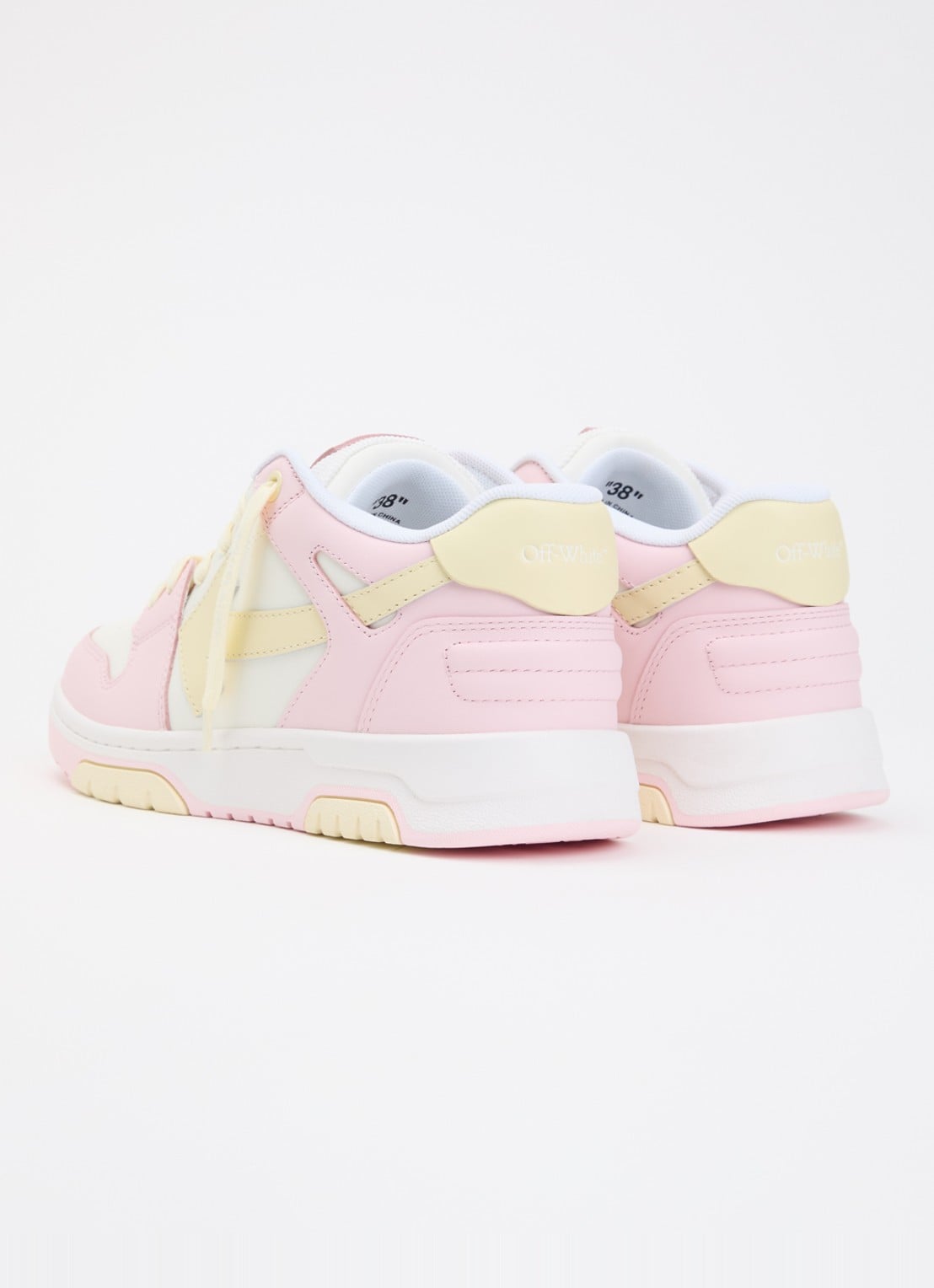 Off-White Out Of Office sneaker van kalfsleer met mesh details - achterkant 3 lichtroze