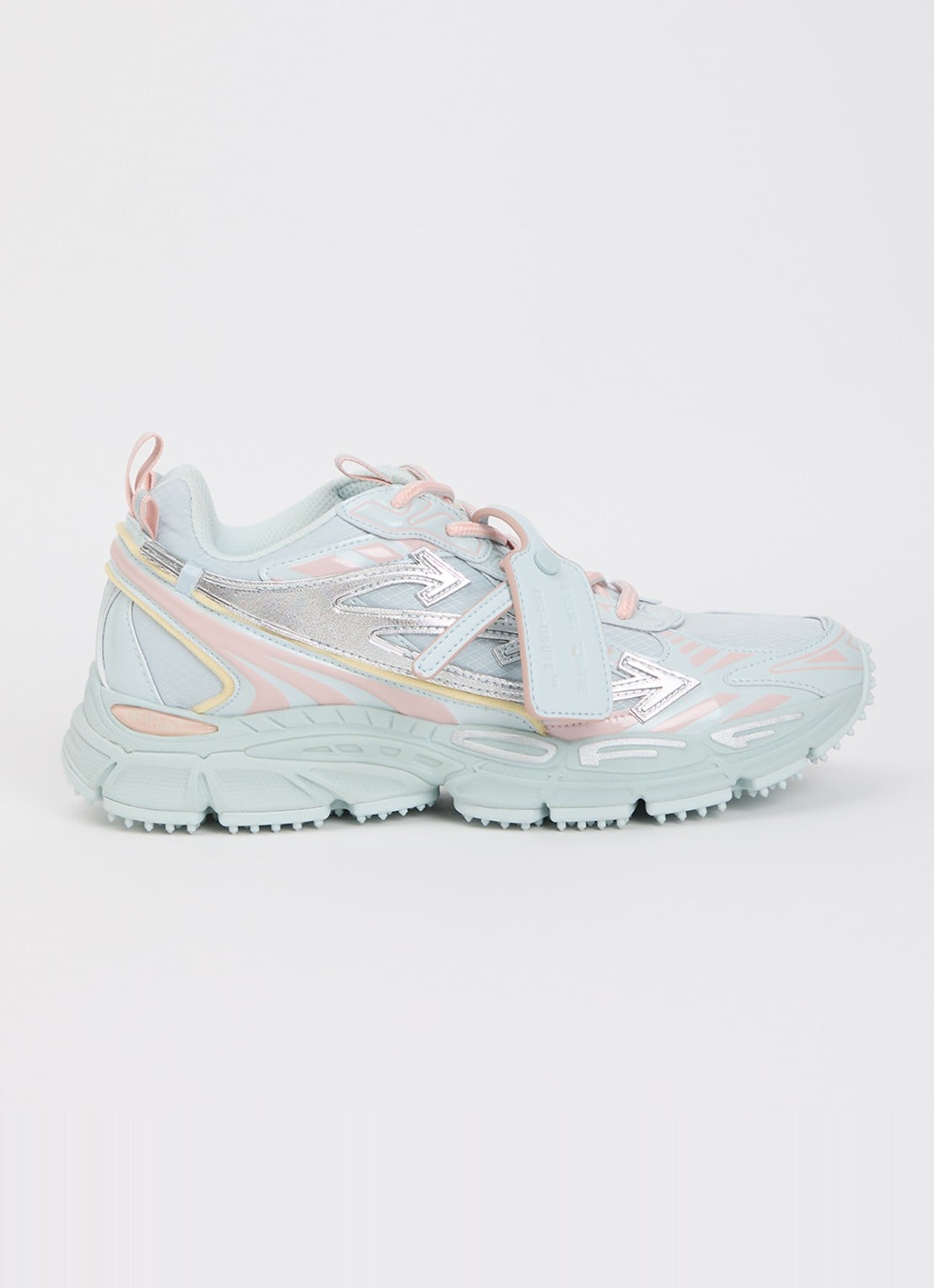Off-White Ow Be Right Back sneaker met mesh en metallic details - voorkant lichtblauw