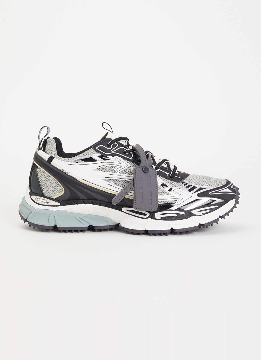 Off-White Ow Be right Back sneaker met mesh en metallic details - voorkant 6 blauwgrijs