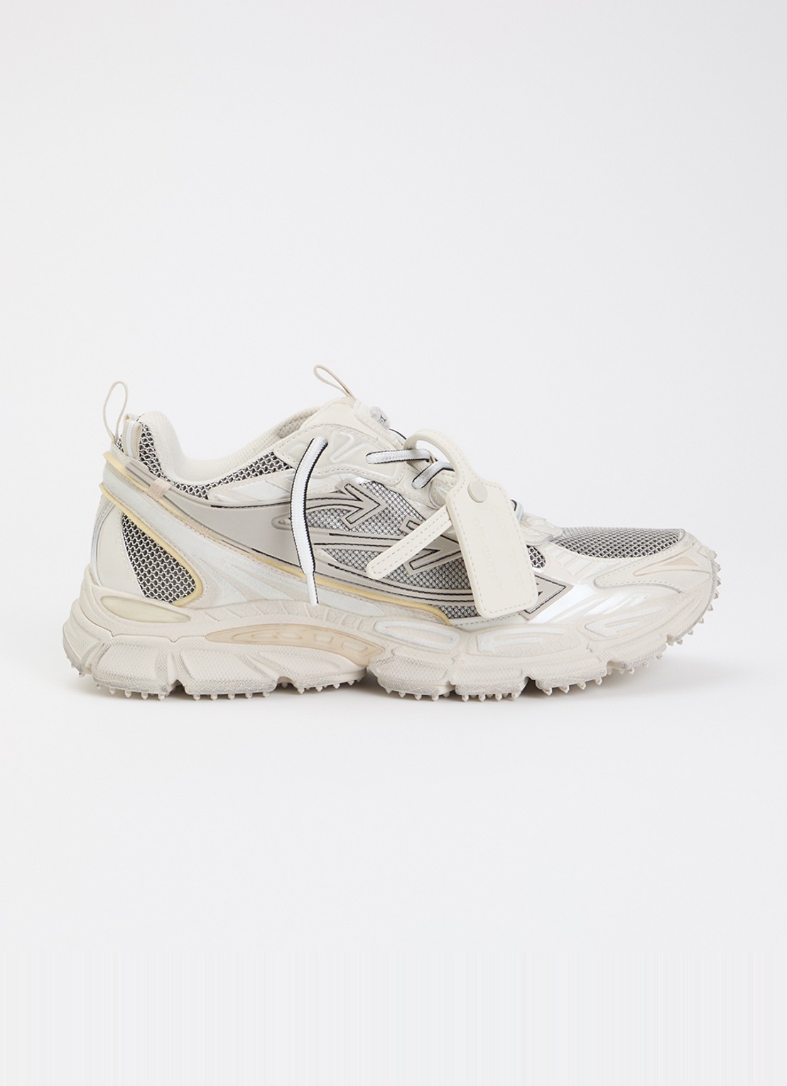 Off-White Ow Be Right Back Worn Out sneaker met mesh details - voorkant beige
