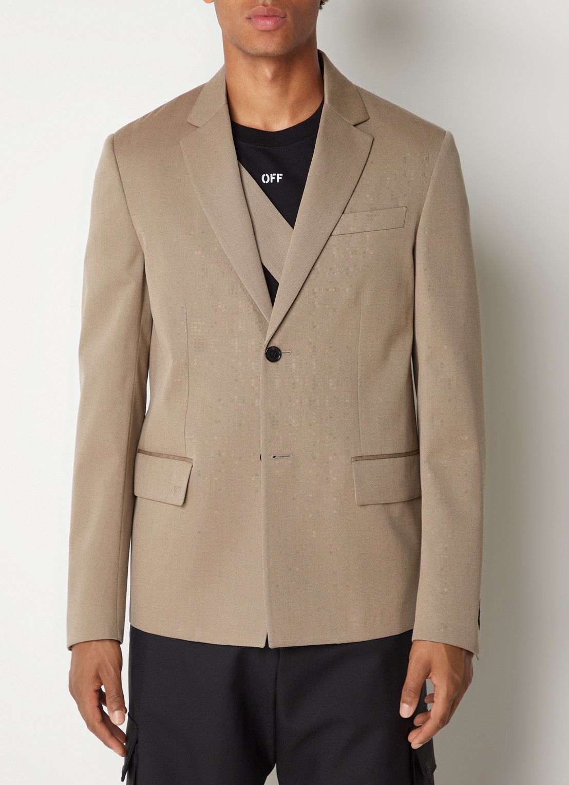 Off-White Ow Emb regular fit colbert van wol met klepzakken - detail 4 beige