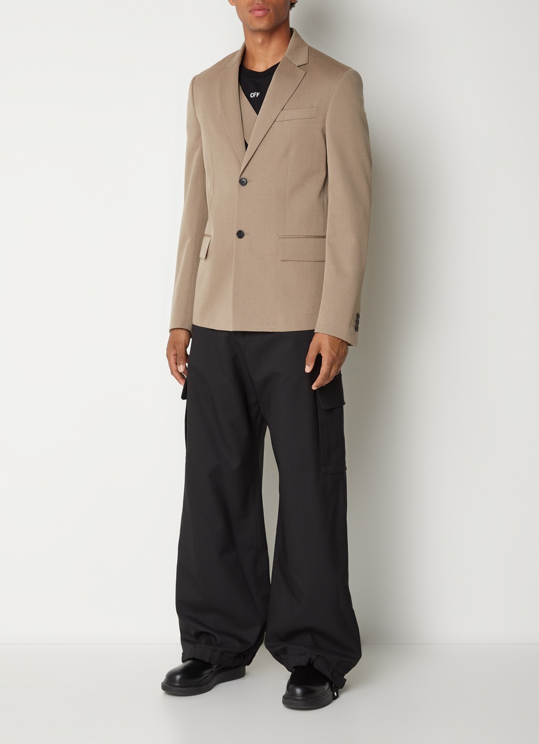 Off-White Ow Emb regular fit colbert van wol met klepzakken - voorkant 3 beige