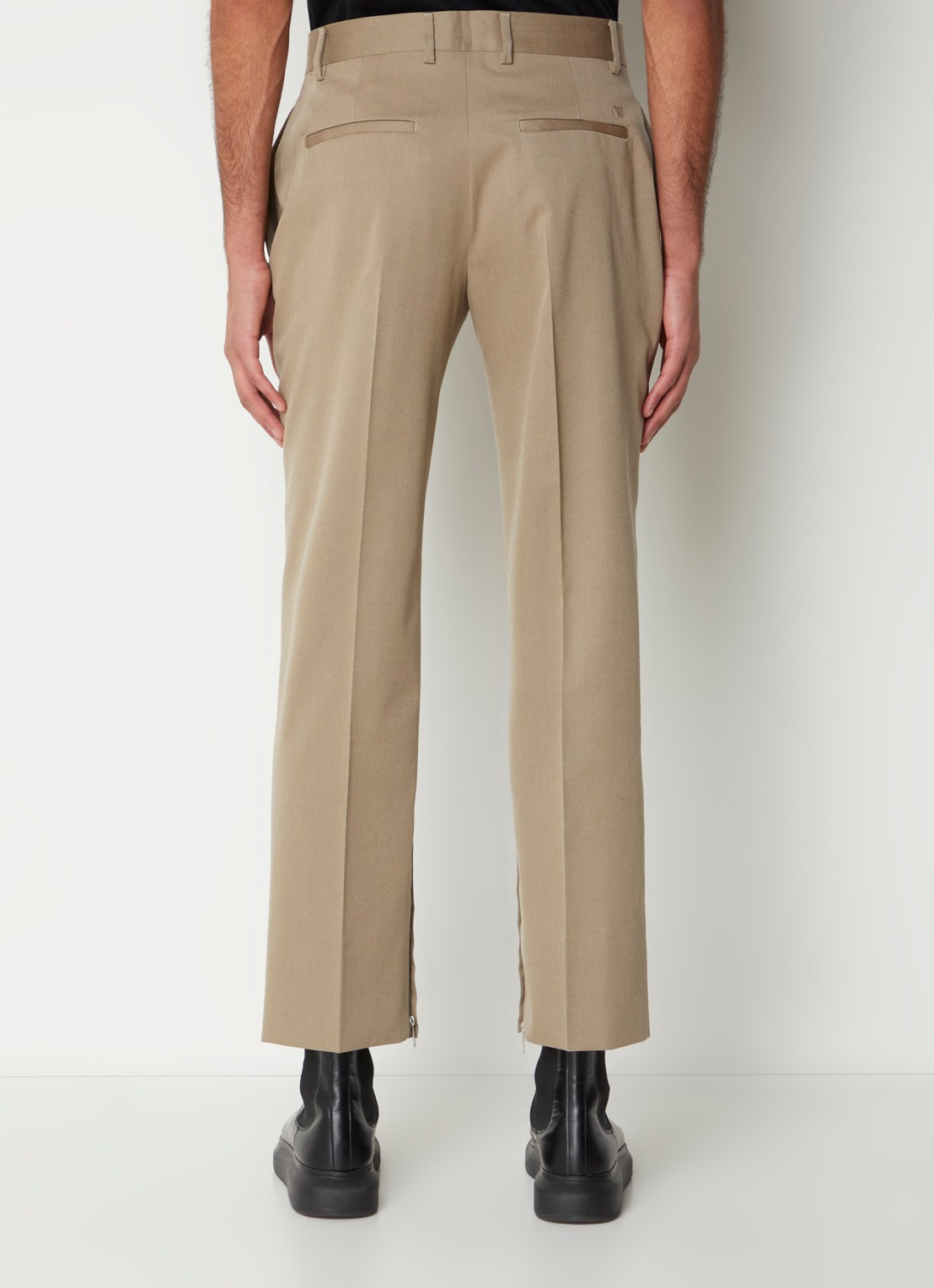 Off-White Ow straight fit pantalon van wol met ritsdetail - achterkant donkerbeige