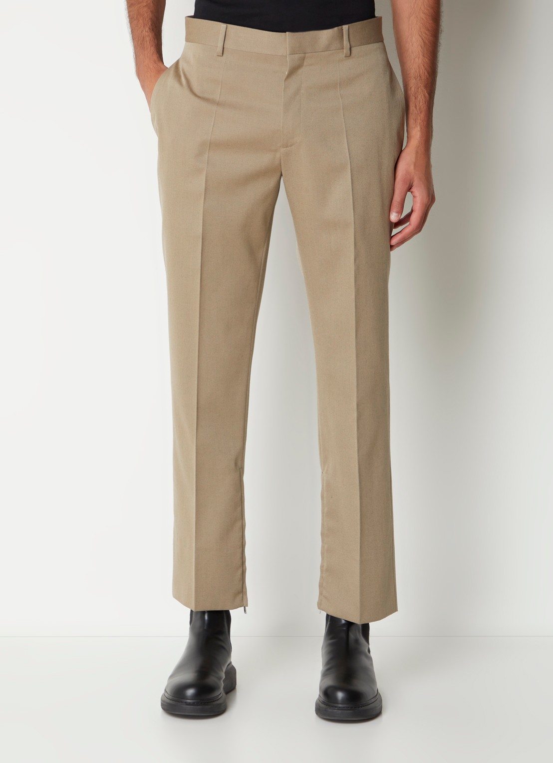 Off-White Ow straight fit pantalon van wol met ritsdetail - detail 2 donkerbeige