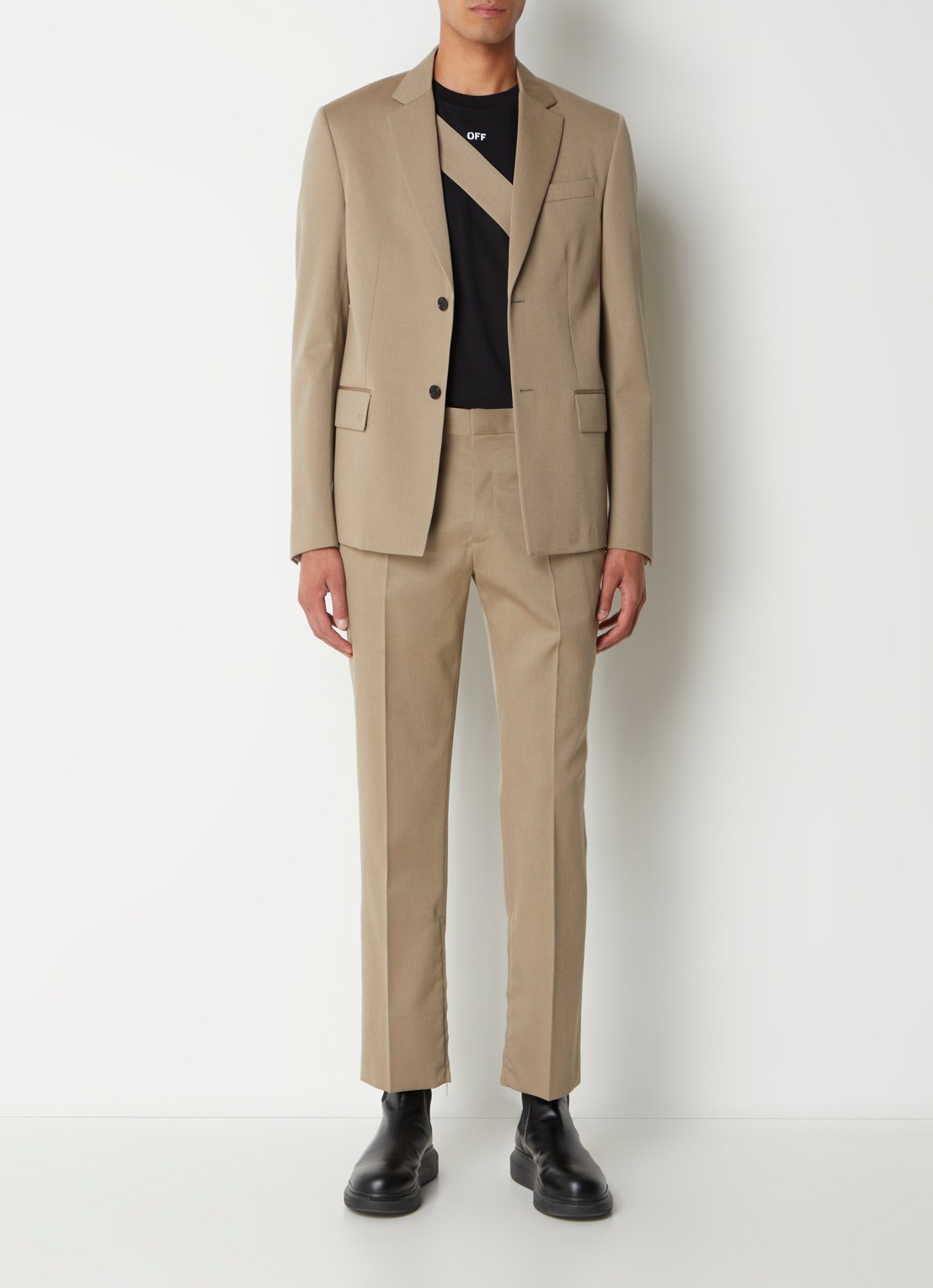 Off-White Ow straight fit pantalon van wol met ritsdetail - voorkant 6 donkerbeige