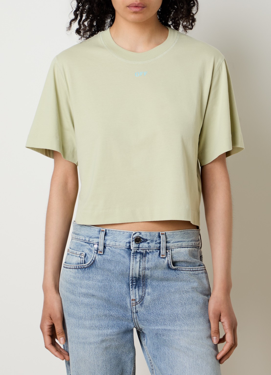 Off-White Pixel Arrow cropped T-shirt met logo - achterkant lindegroen