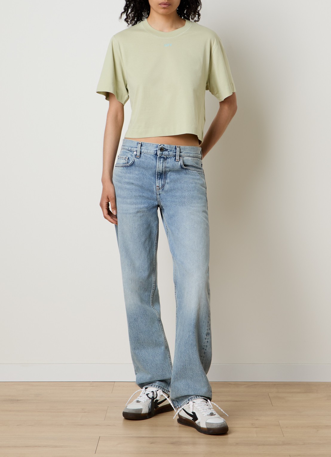 Off-White Pixel Arrow cropped T-shirt met logo - voorkant 5 lindegroen