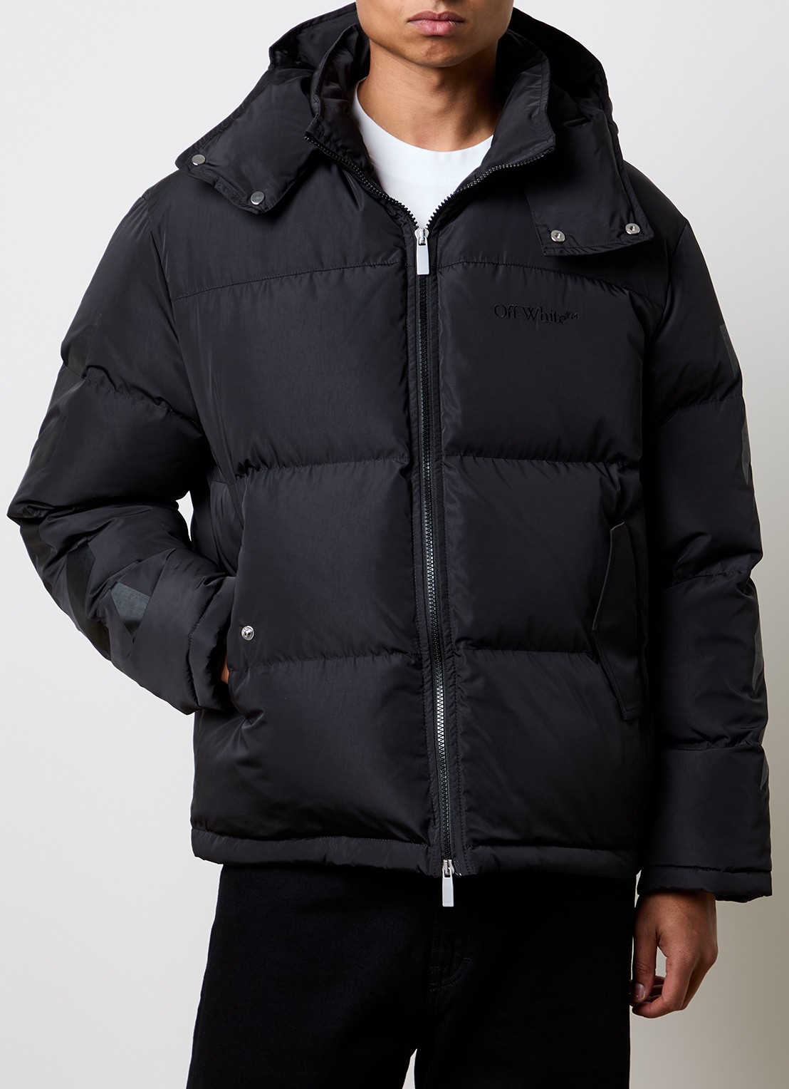 Off-White Puffer jack met donsvulling en afneembare capuchon - achterkant zwart