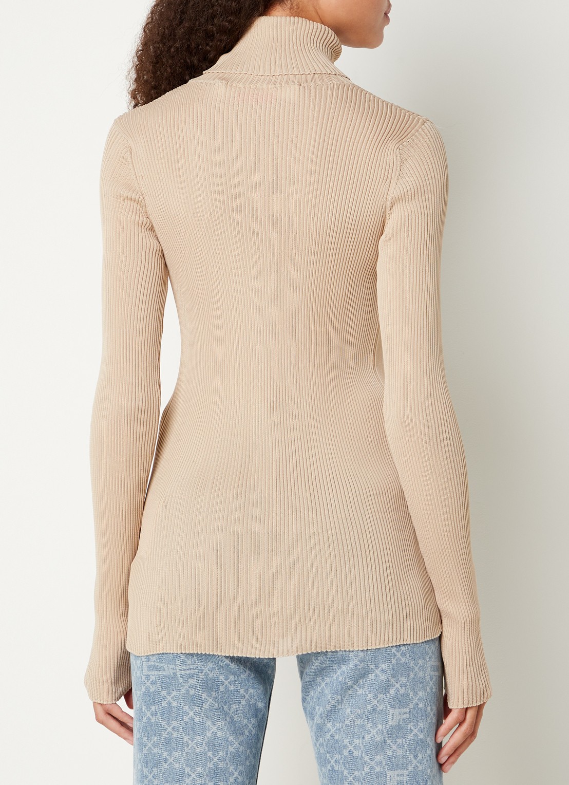 Off-White Ribgebreide coltrui met stretch - achterkant steenrood