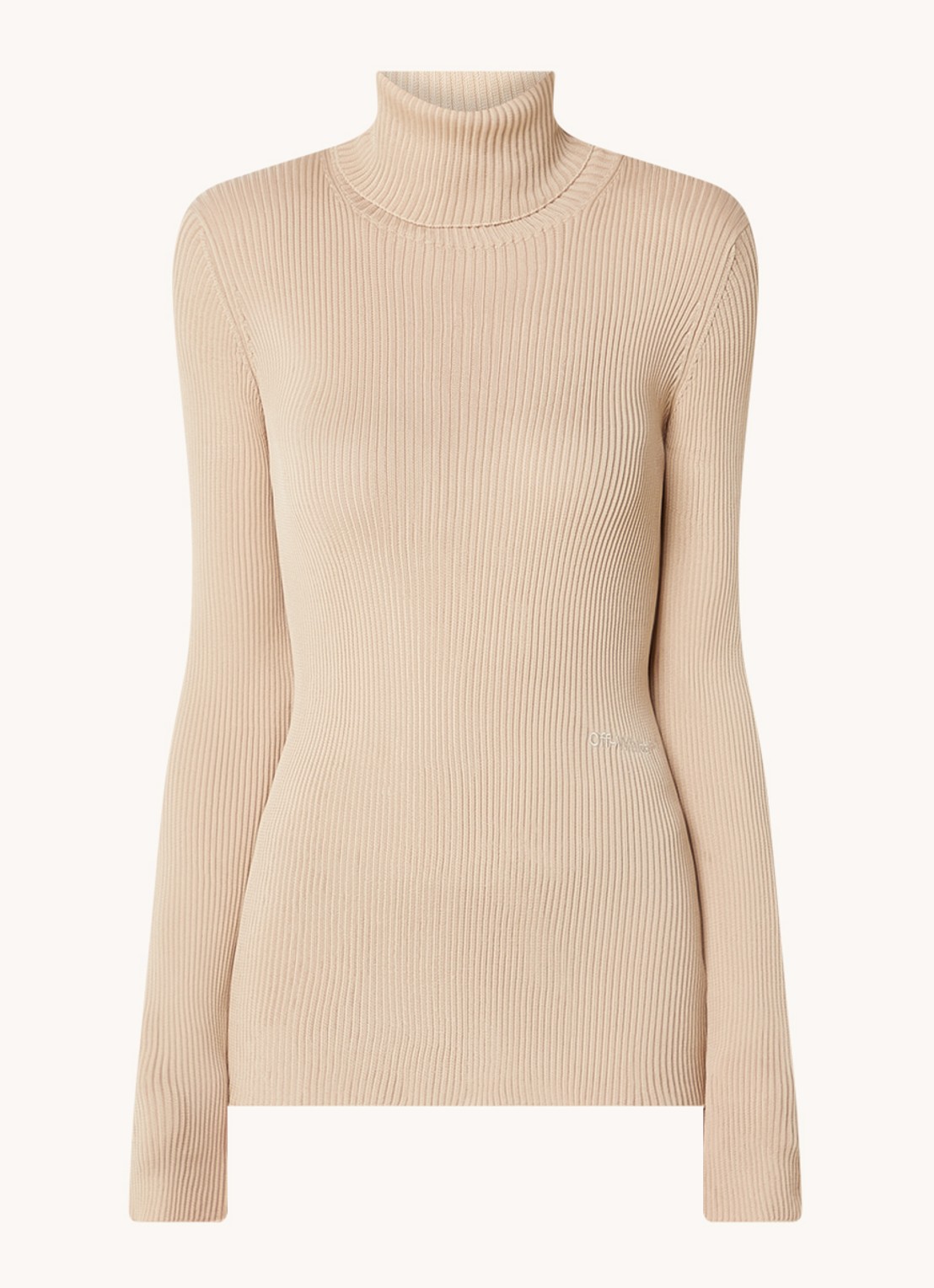 Off-White Ribgebreide coltrui met stretch - voorkant 2 steenrood