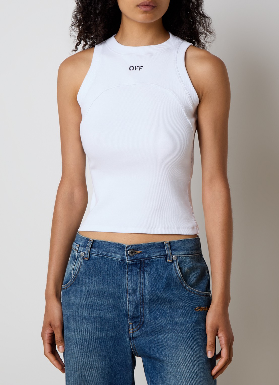 Off-White Ribgebreide tanktop met logoborduring - detail 4 wit
