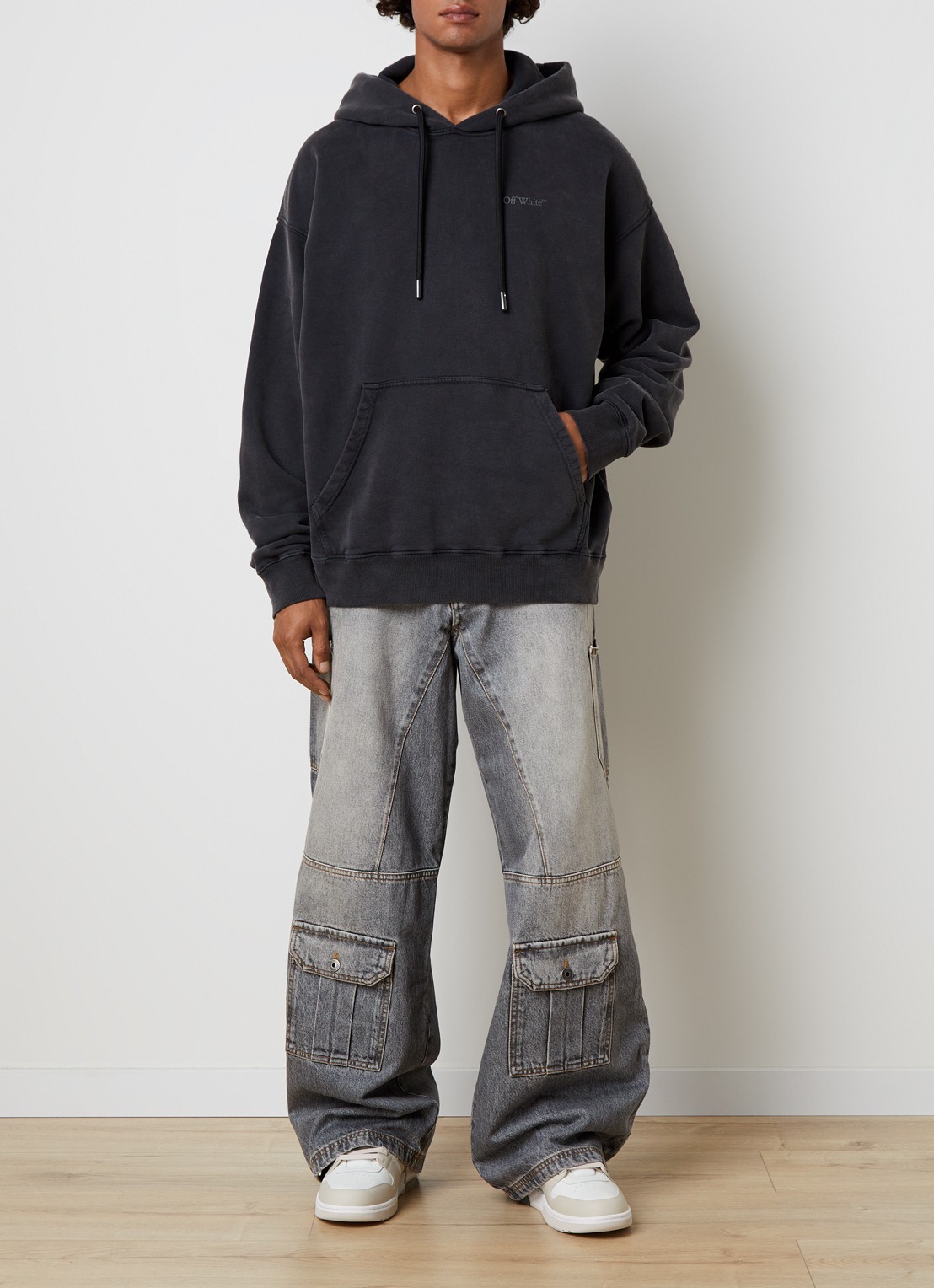 Off-White Rugs arrow hoodie met logo- en backprint - voorkant 5 antraciet
