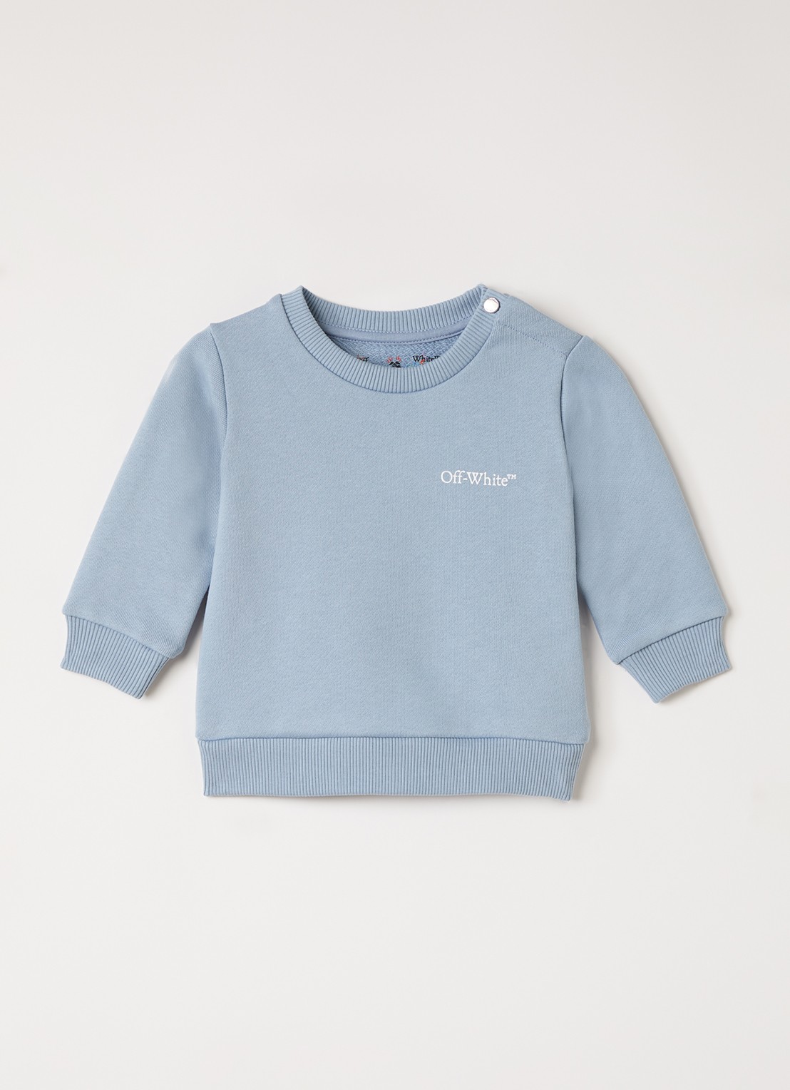 Off-White Scribble sweater met logo- en backprint - voorkant lichtblauw