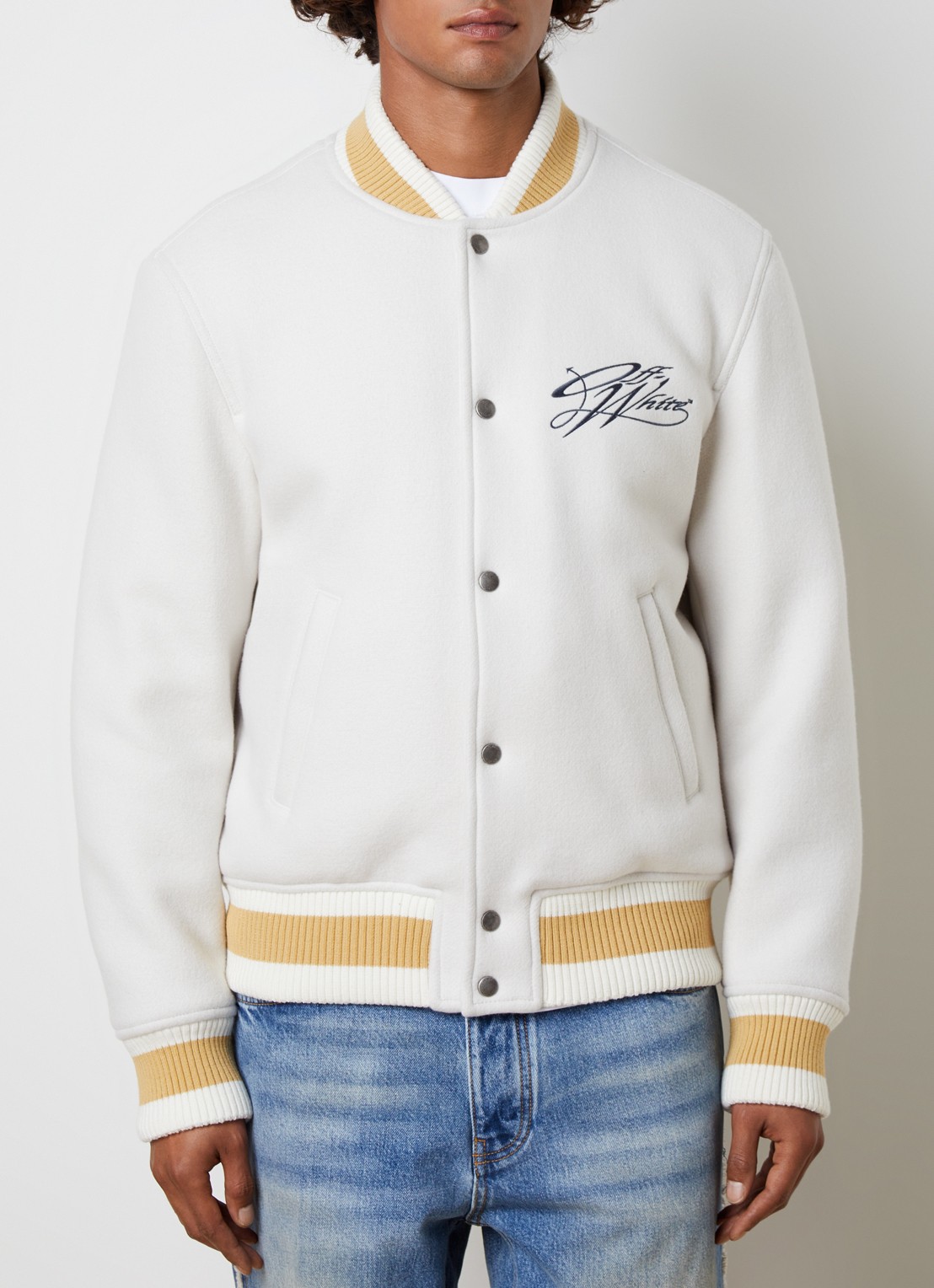 Off-White Script arrow jack in wolblend met backprint - achterkant 6 gebroken wit