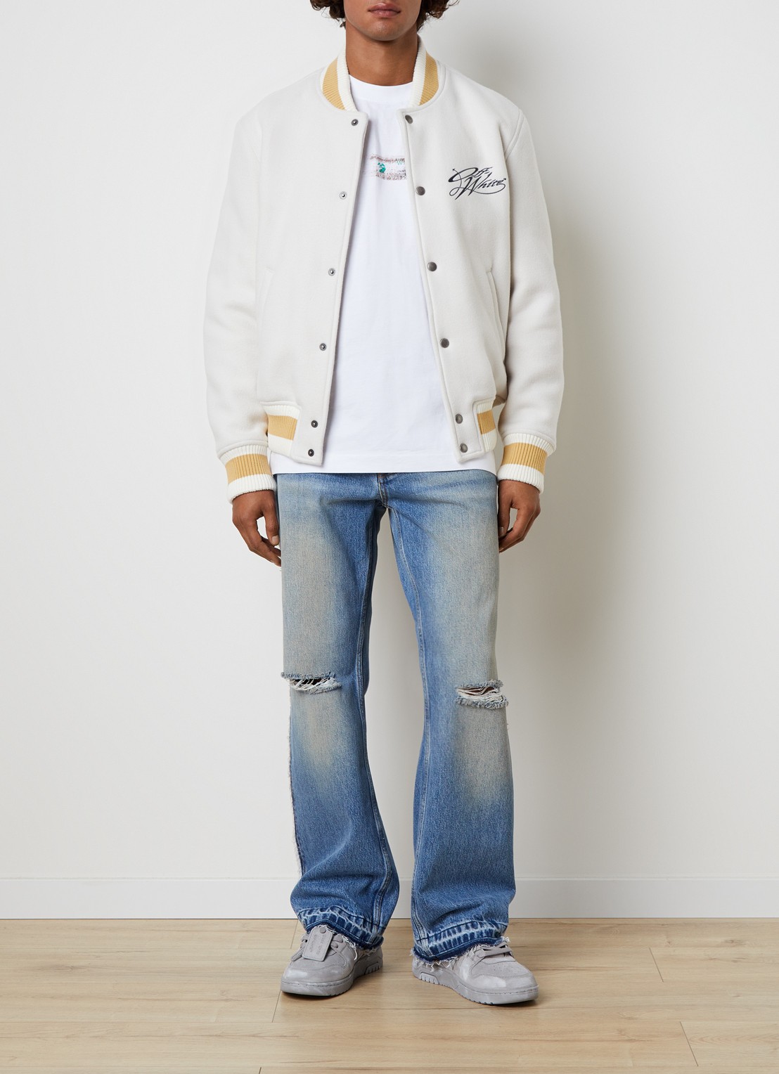 Off-White Script arrow jack in wolblend met backprint - voorkant 5 gebroken wit