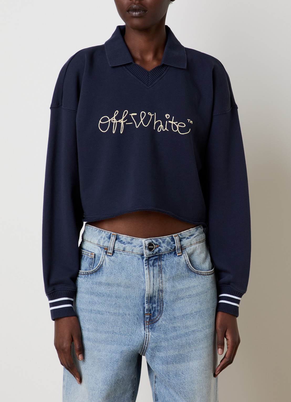 Off-White Script polo met logo - detail 4 donkerblauw