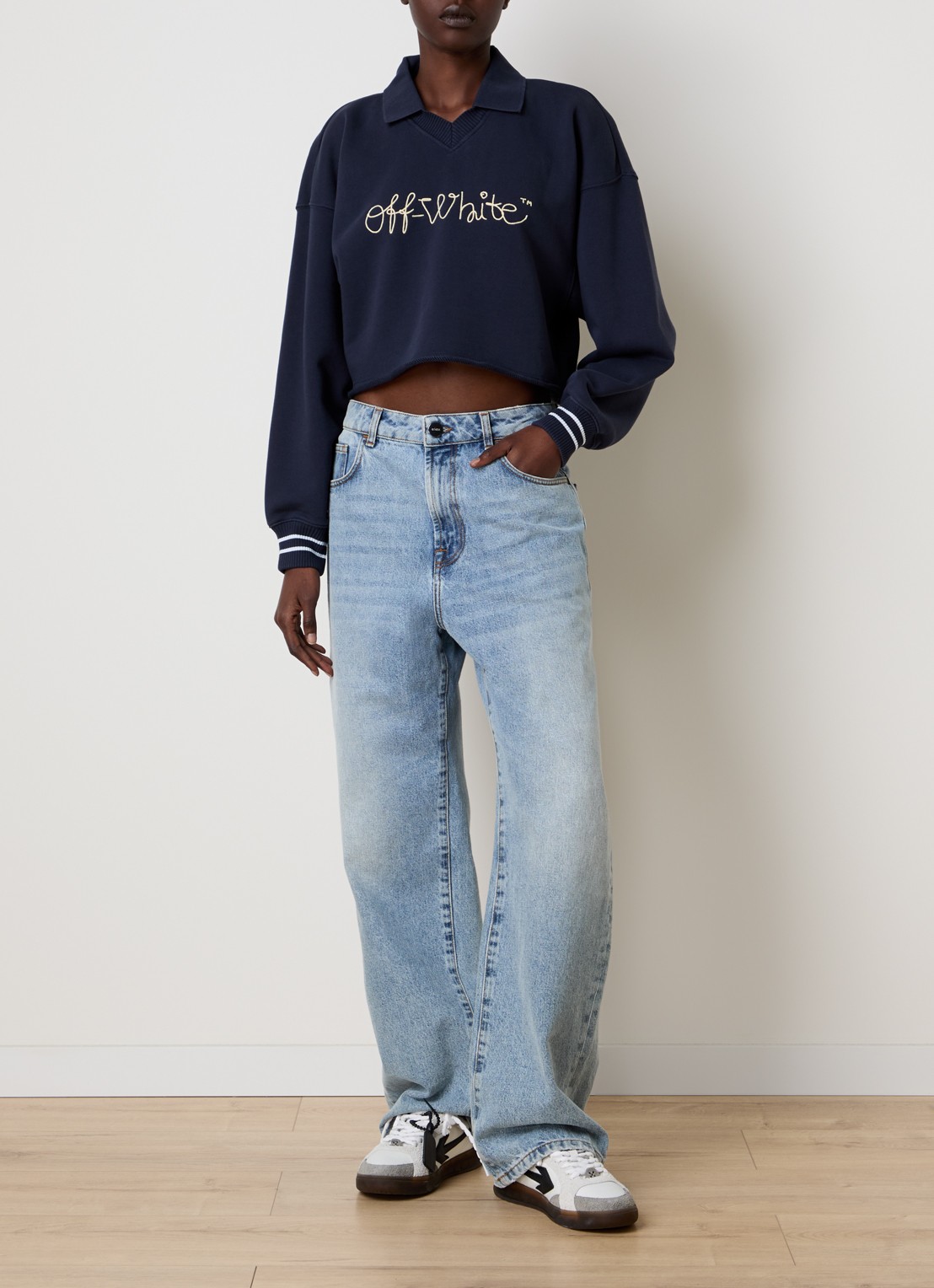 Off-White Script polo met logo - voorkant 2 donkerblauw
