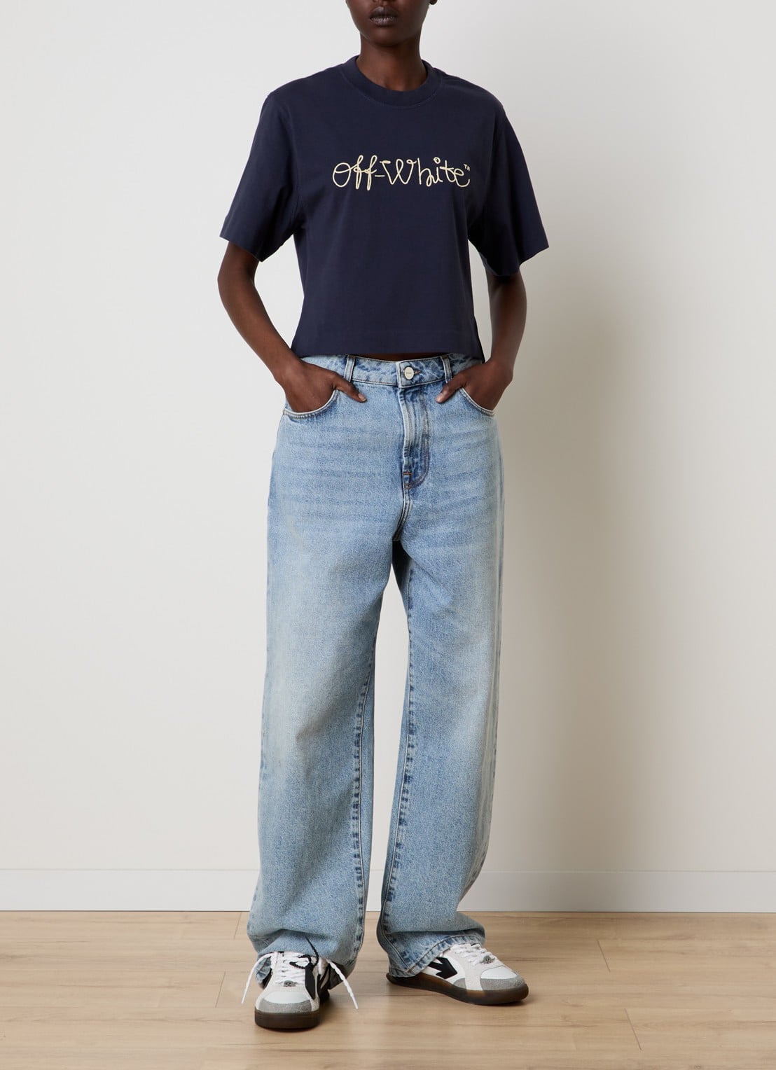 Off-White Script T-shirt met logo - voorkant 2 donkerblauw
