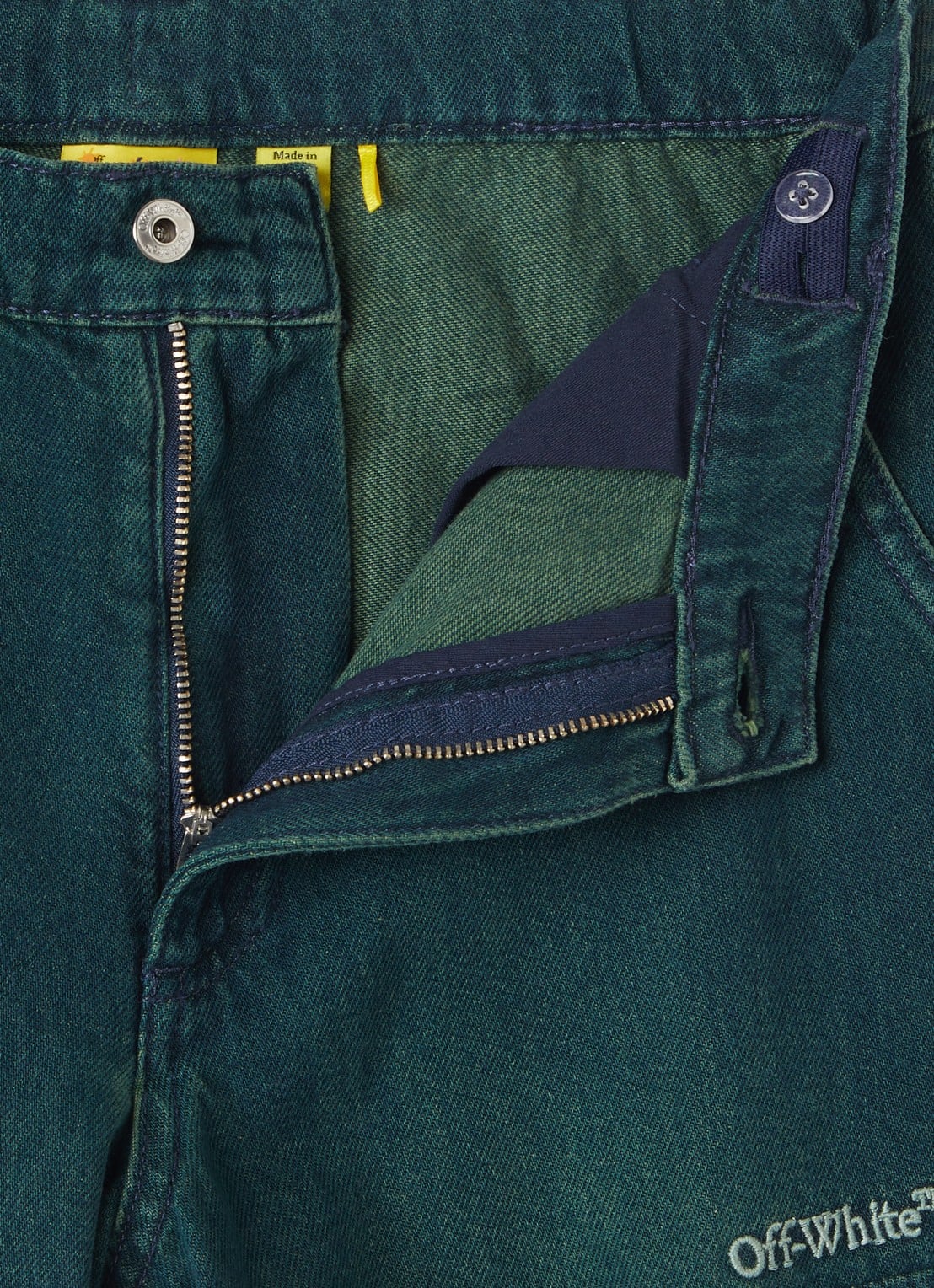 Off-White Straight fit cargobroek van denim - detail donkergroen
