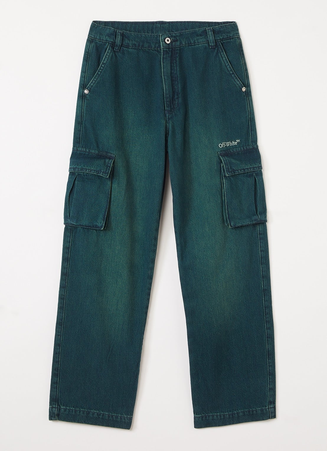 Off-White Straight fit cargobroek van denim - voorkant 2 donkergroen