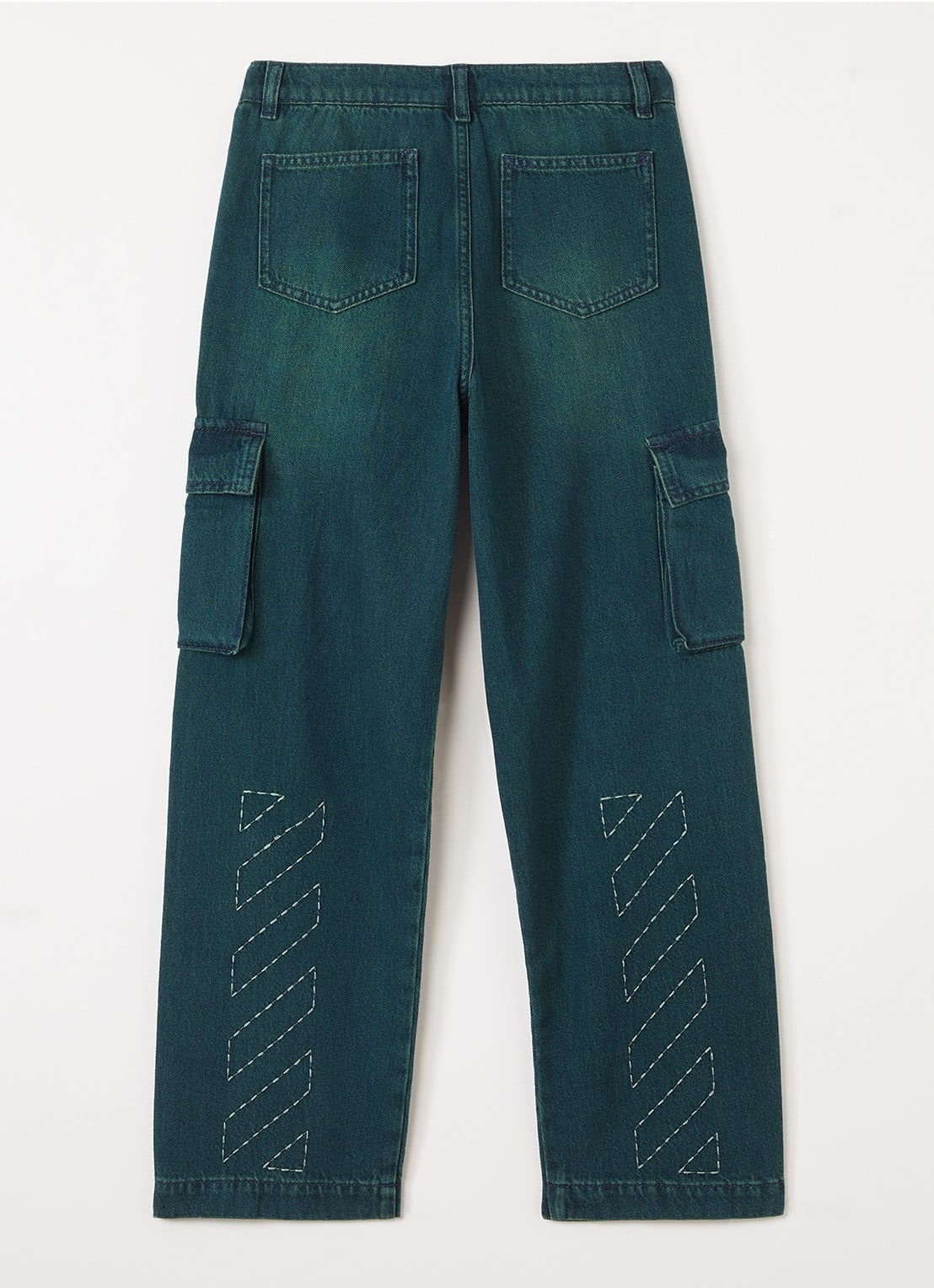 Off-White Straight fit cargobroek van denim - voorkant 3 donkergroen