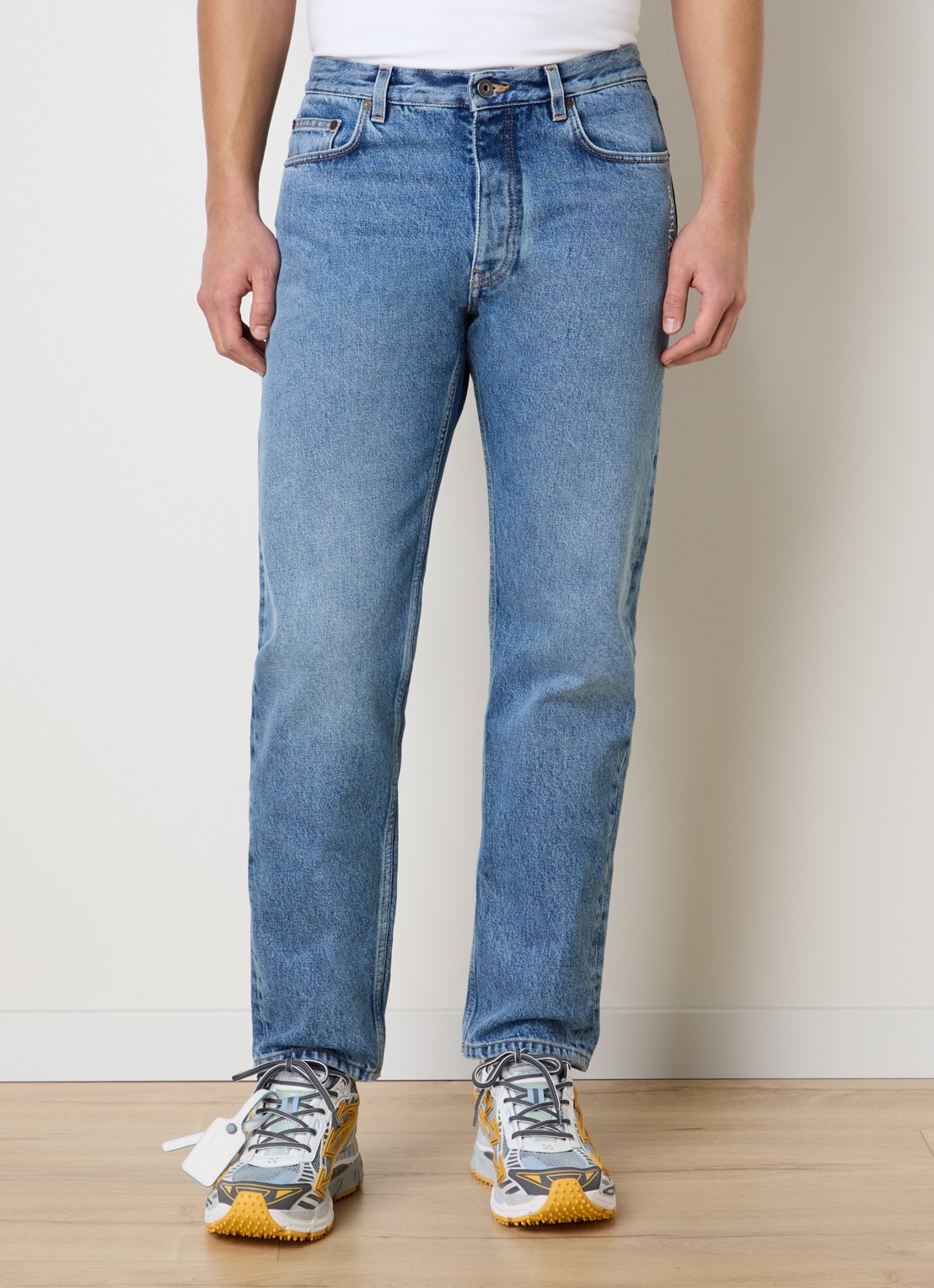 Off-White Straight leg jeans met medium wassing en logo - detail indigo
