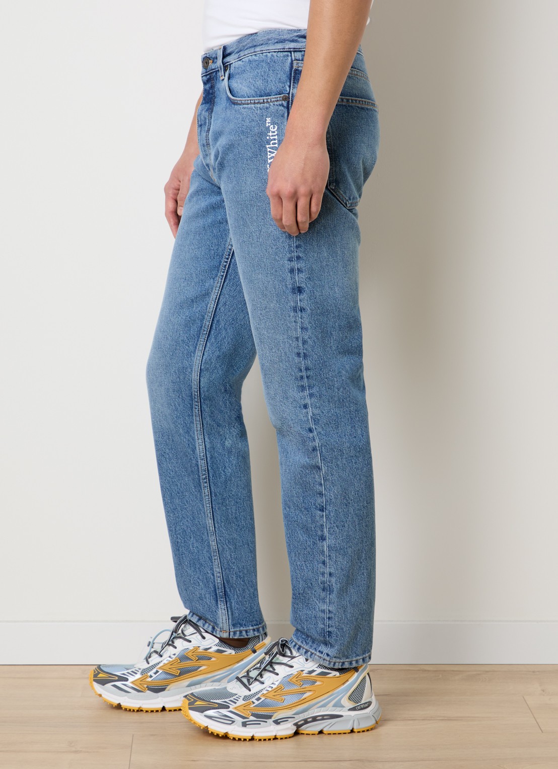 Off-White Straight leg jeans met medium wassing en logo - detail 2 indigo