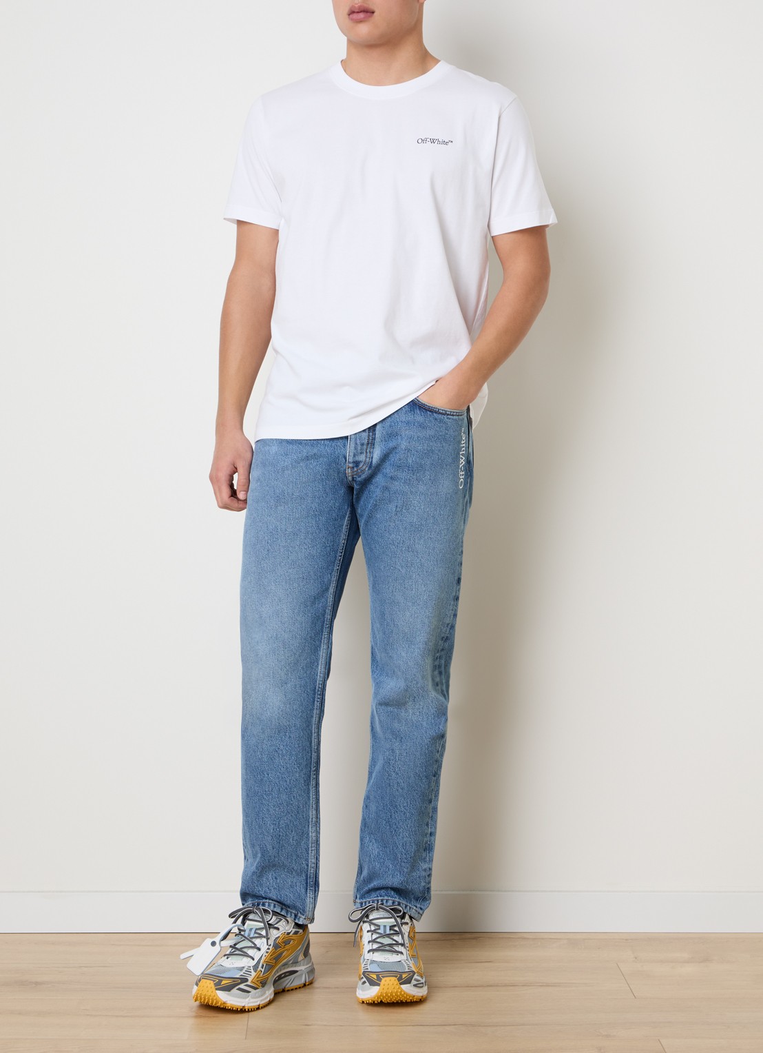 Off-White Straight leg jeans met medium wassing en logo - voorkant 6 indigo