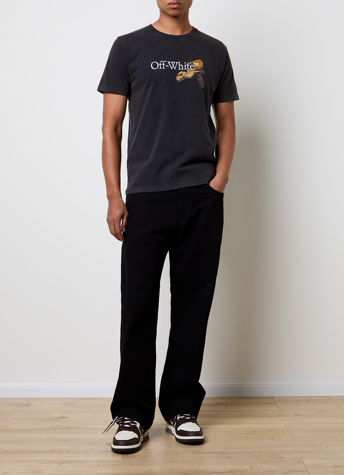 Off-White T-shirt met logo- en backprint - voorkant 2 antraciet