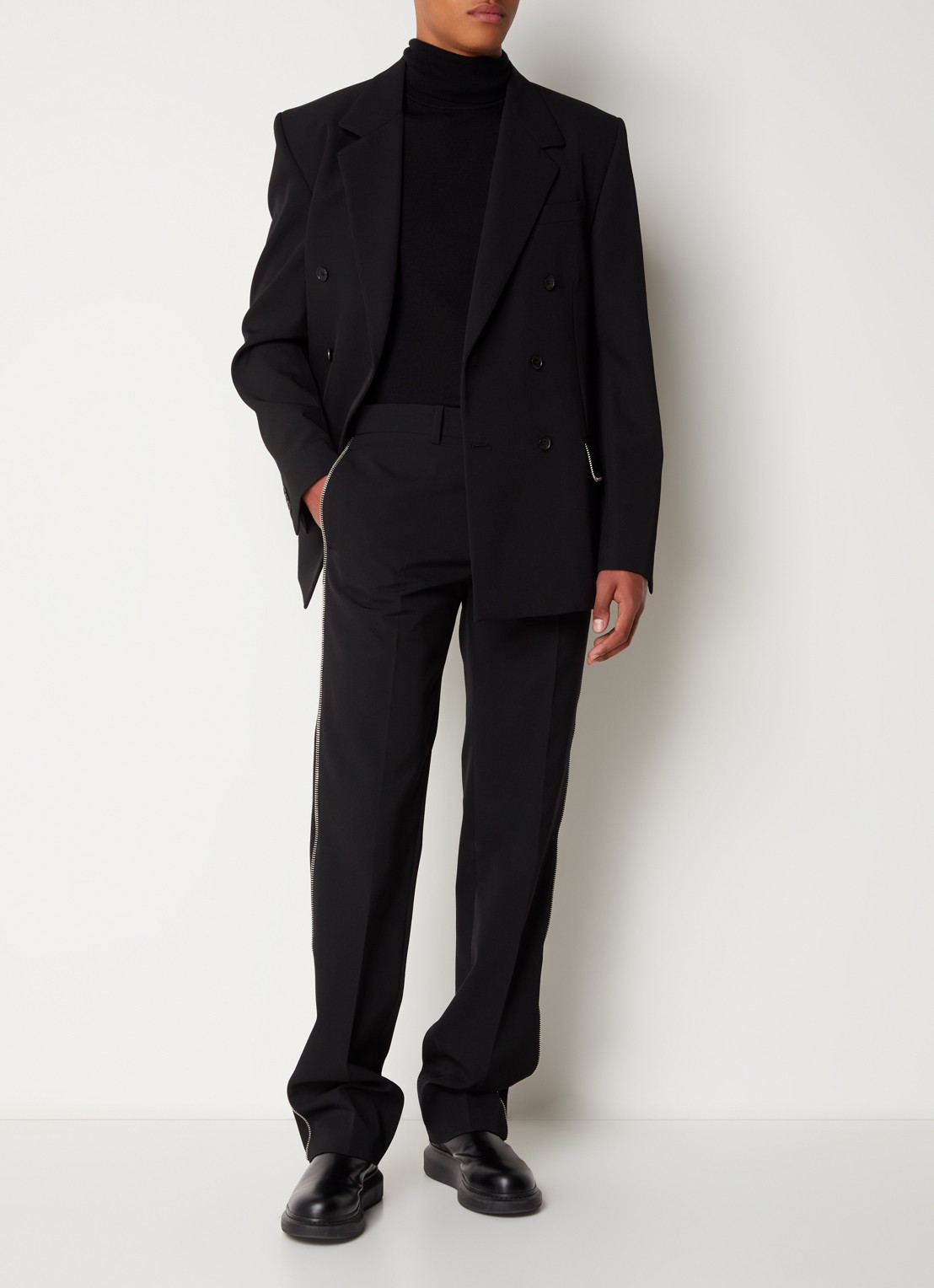 Off-White Tapered fit pantalon van wol met ritsdetail - voorkant 2 zwart