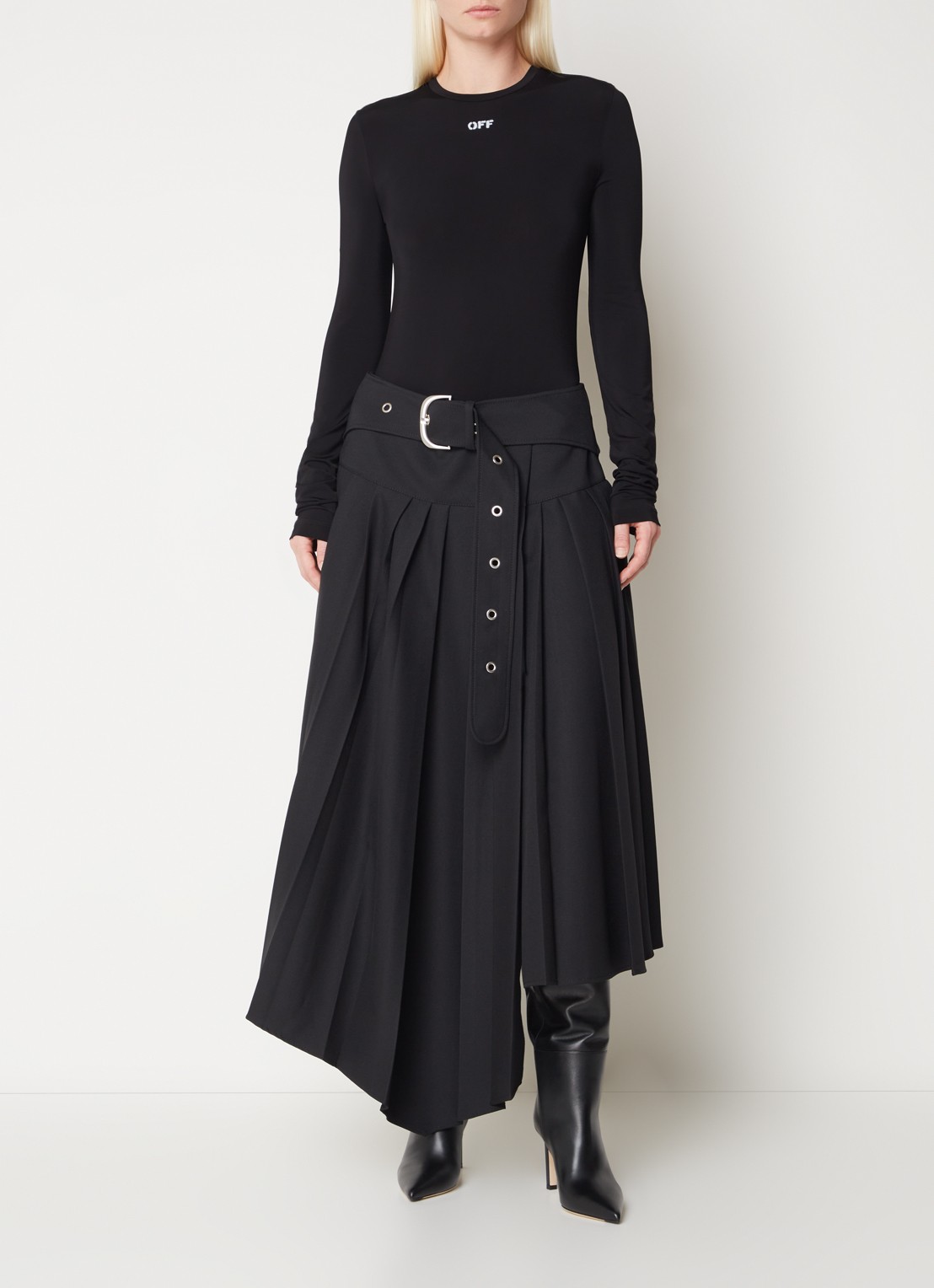 Off-White Tech Drill maxi rok met plissé en asymmetrische zoom - voorkant 3 zwart