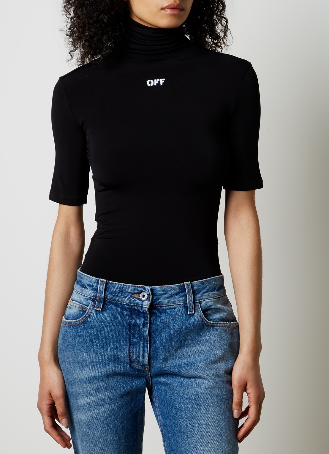 Off-White Top met col en logo - detail 2 diepzwart