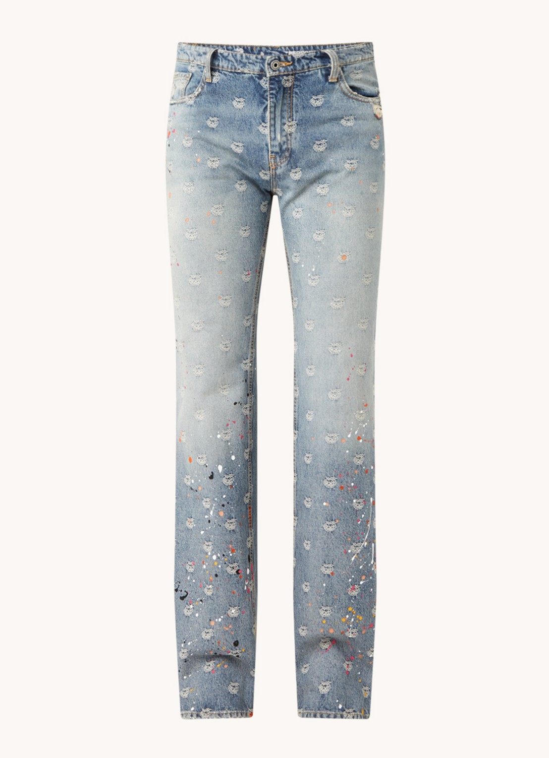 Off-White Wide fit jeans met print - voorkant indigo