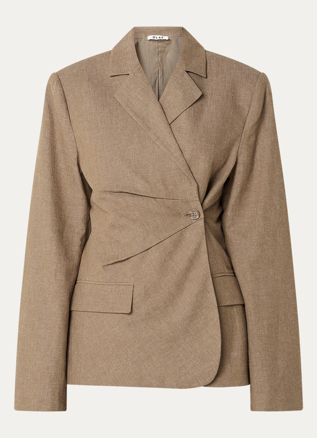 OLAF Blazer in wolblend met asymmetrische sluiting - voorkant taupe
