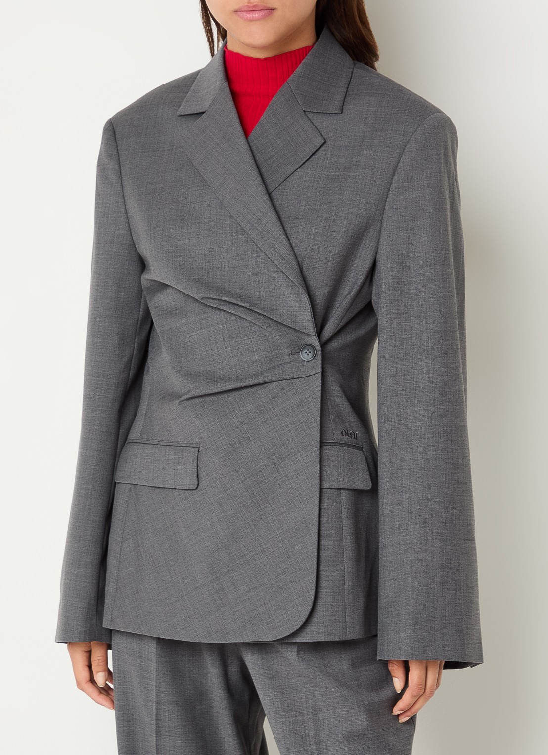 OLAF Blazer in wolblend met overslag - detail donkergrijs