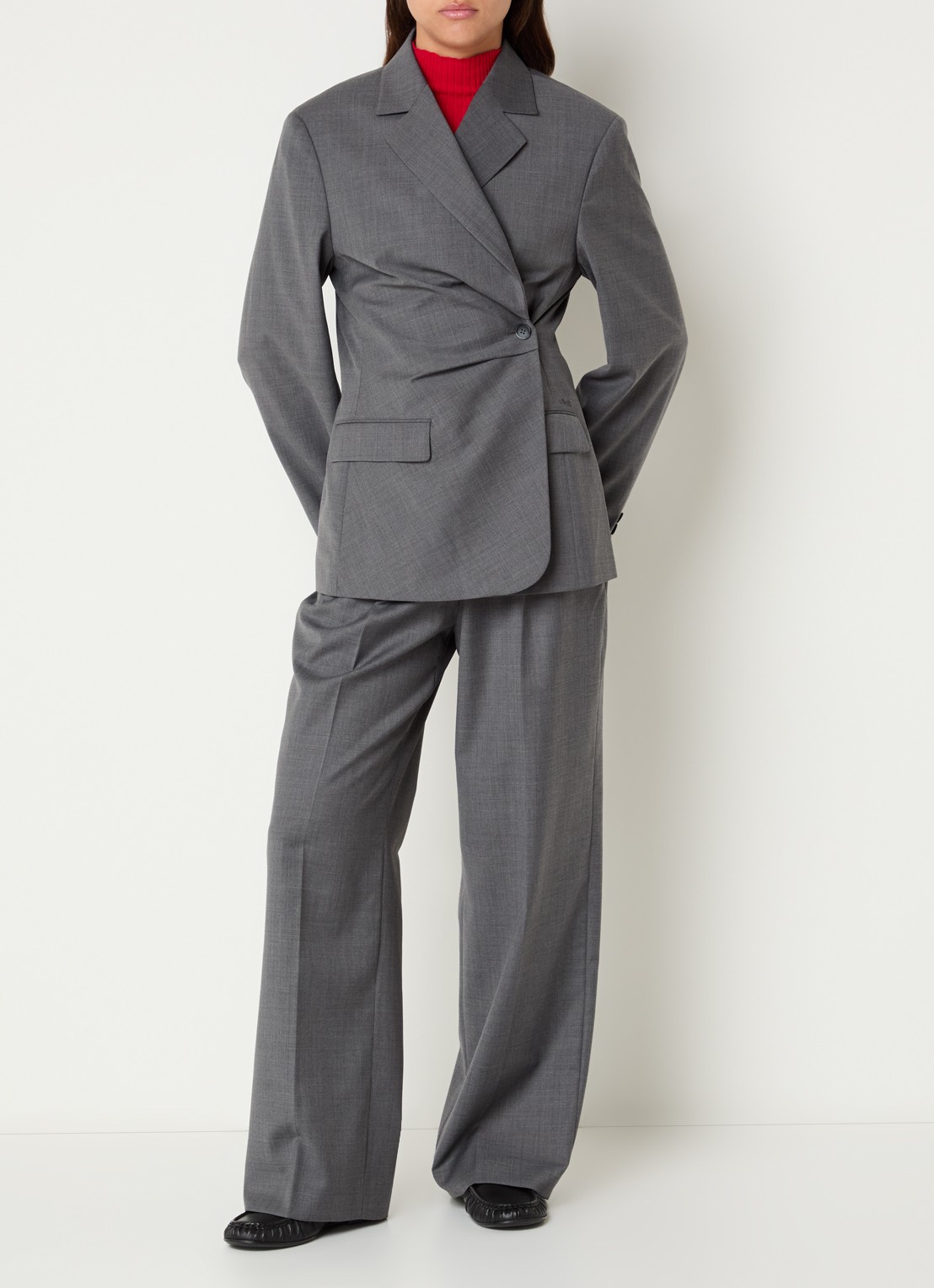 OLAF Blazer in wolblend met overslag - voorkant 3 donkergrijs