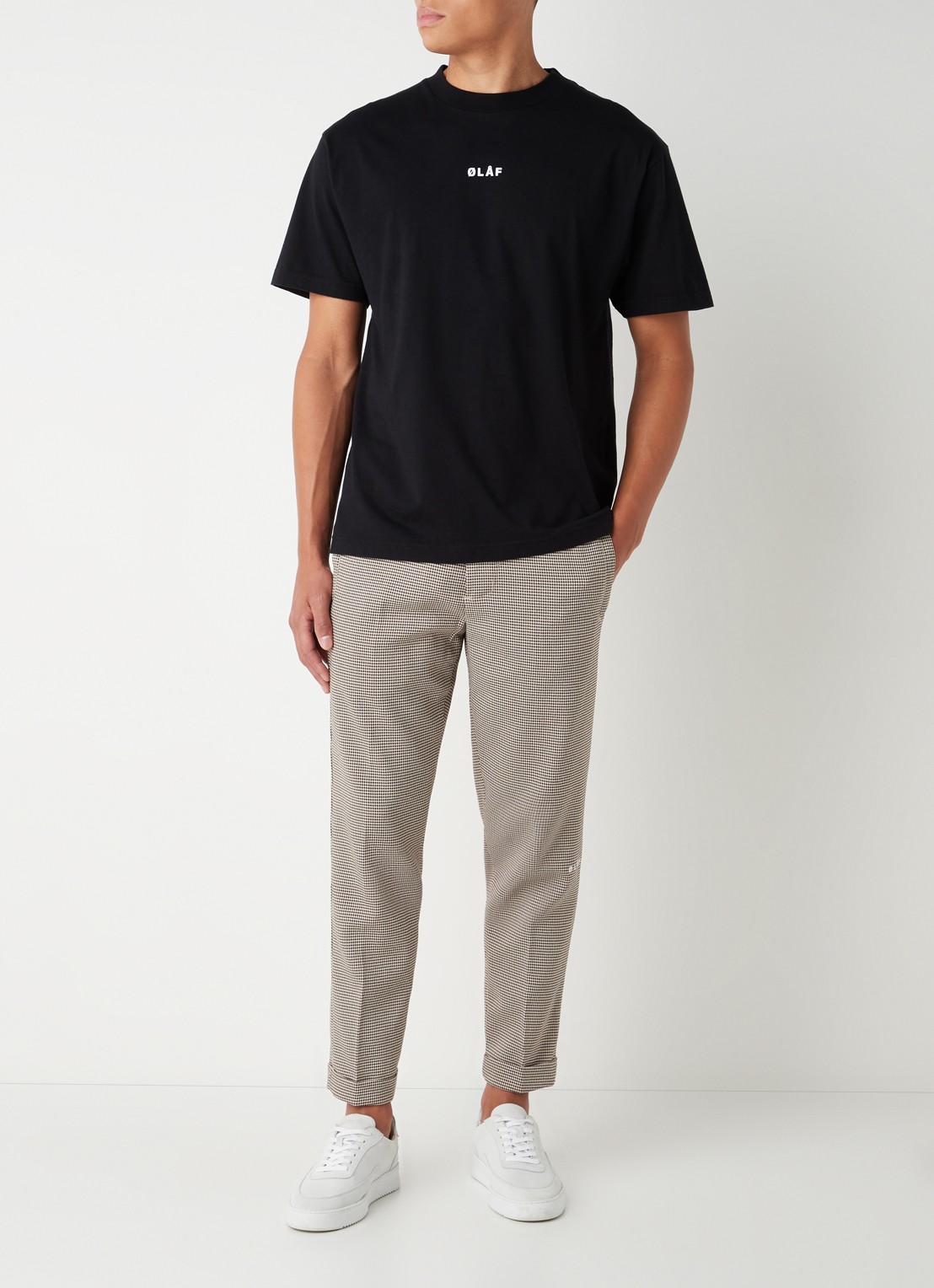 OLAF Block T-shirt van katoen met logo - voorkant 4 zwart