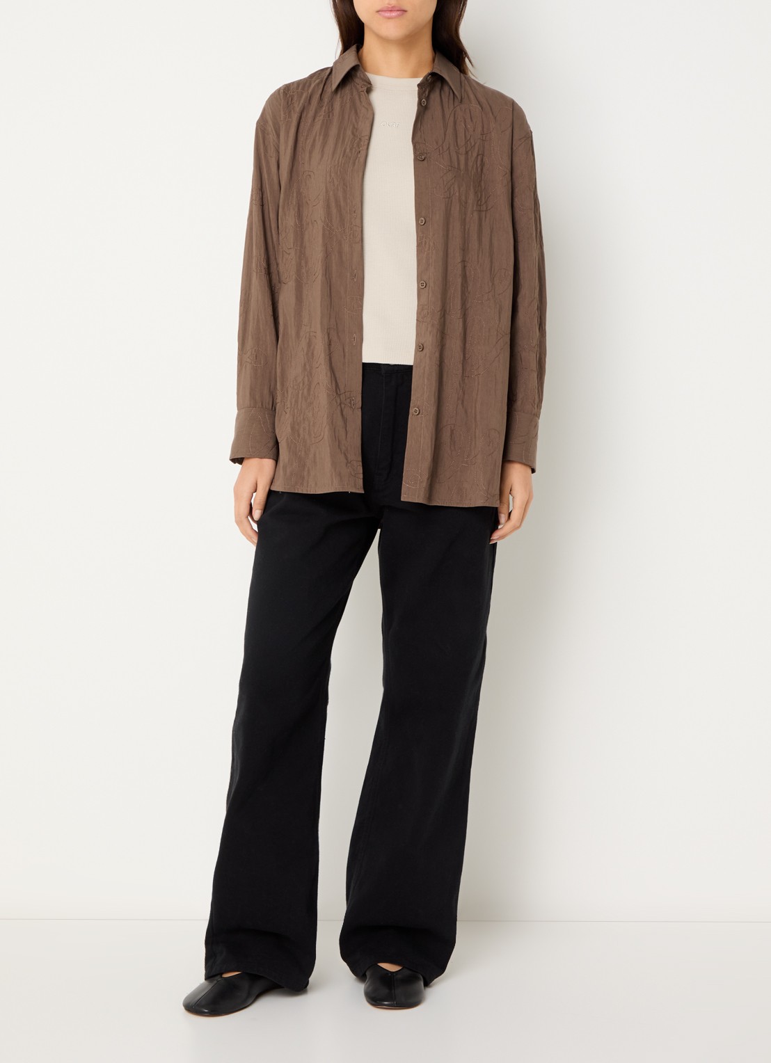 OLAF Blouse met borduring - voorkant 3 taupe