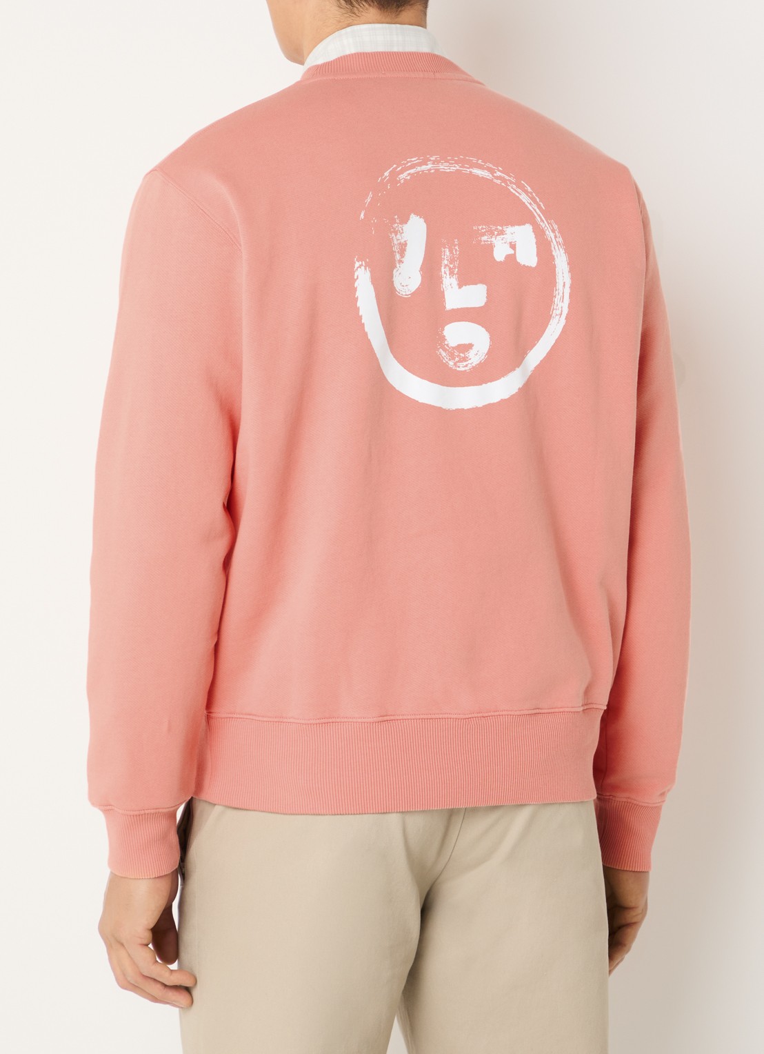 OLAF Brushstroke sweater met logo- en backprint - detail koraalroze