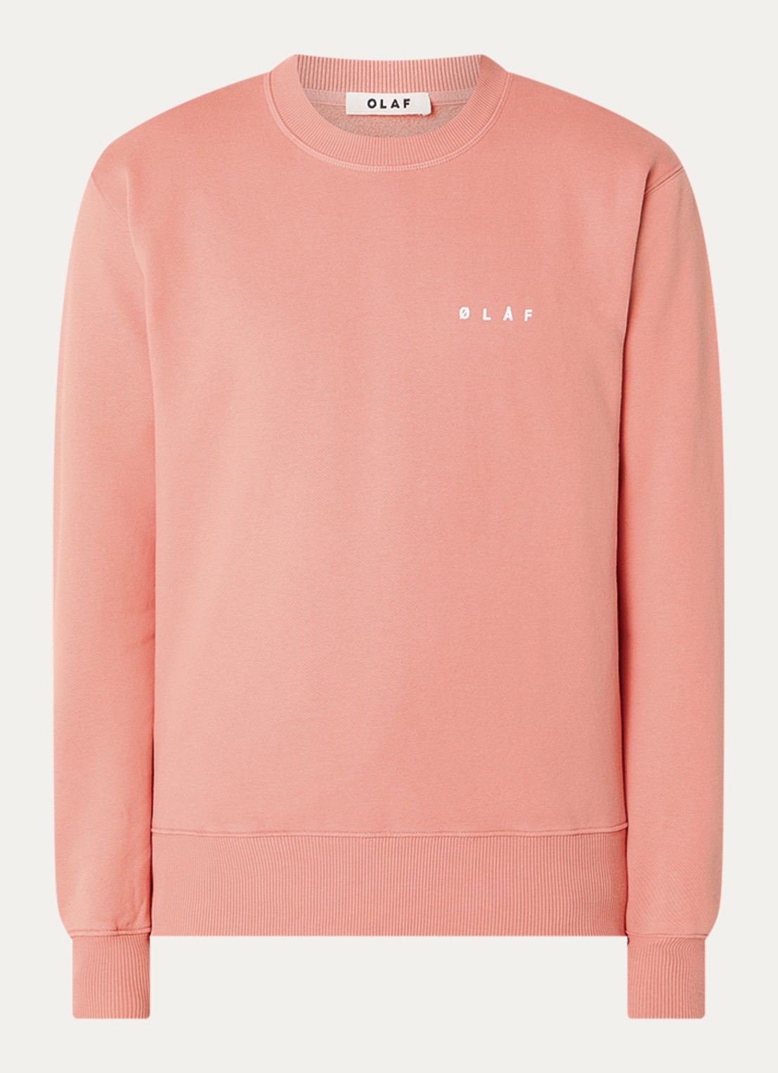 OLAF Brushstroke sweater met logo- en backprint - voorkant 2 koraalroze